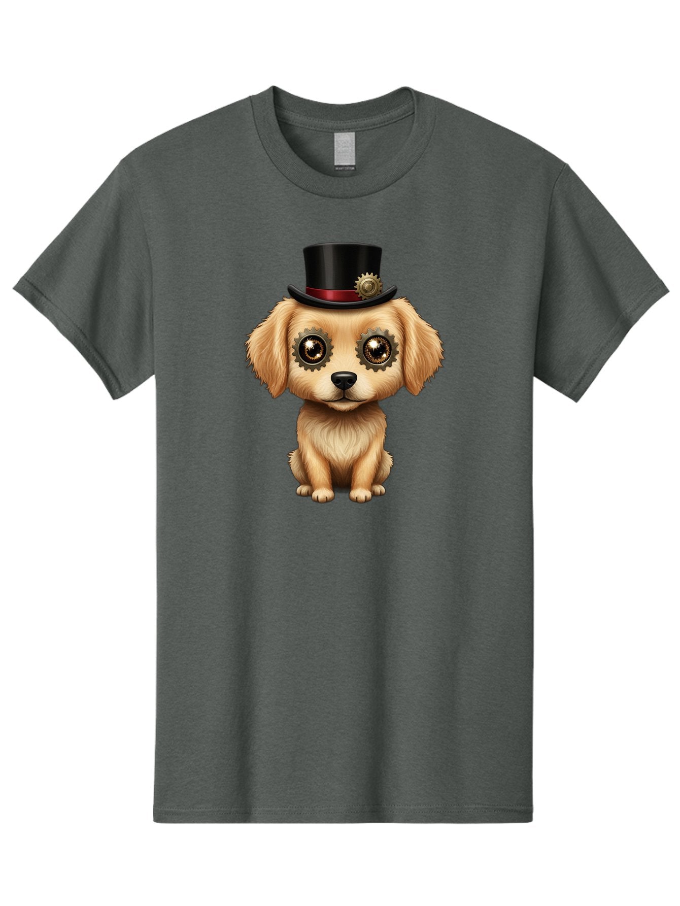 Puppy-In-Top-Hat Men'S Graphic Tee, 100% Cotton, Comfortable Casual Summer Wear, Machine Washable, Steampunk Dog, Puppy With Hat, Gear Eyes, Vintage Style, Unique Accessories, Fantasy Animal, Imaginative Design, Steampunk Art, Bac350 8