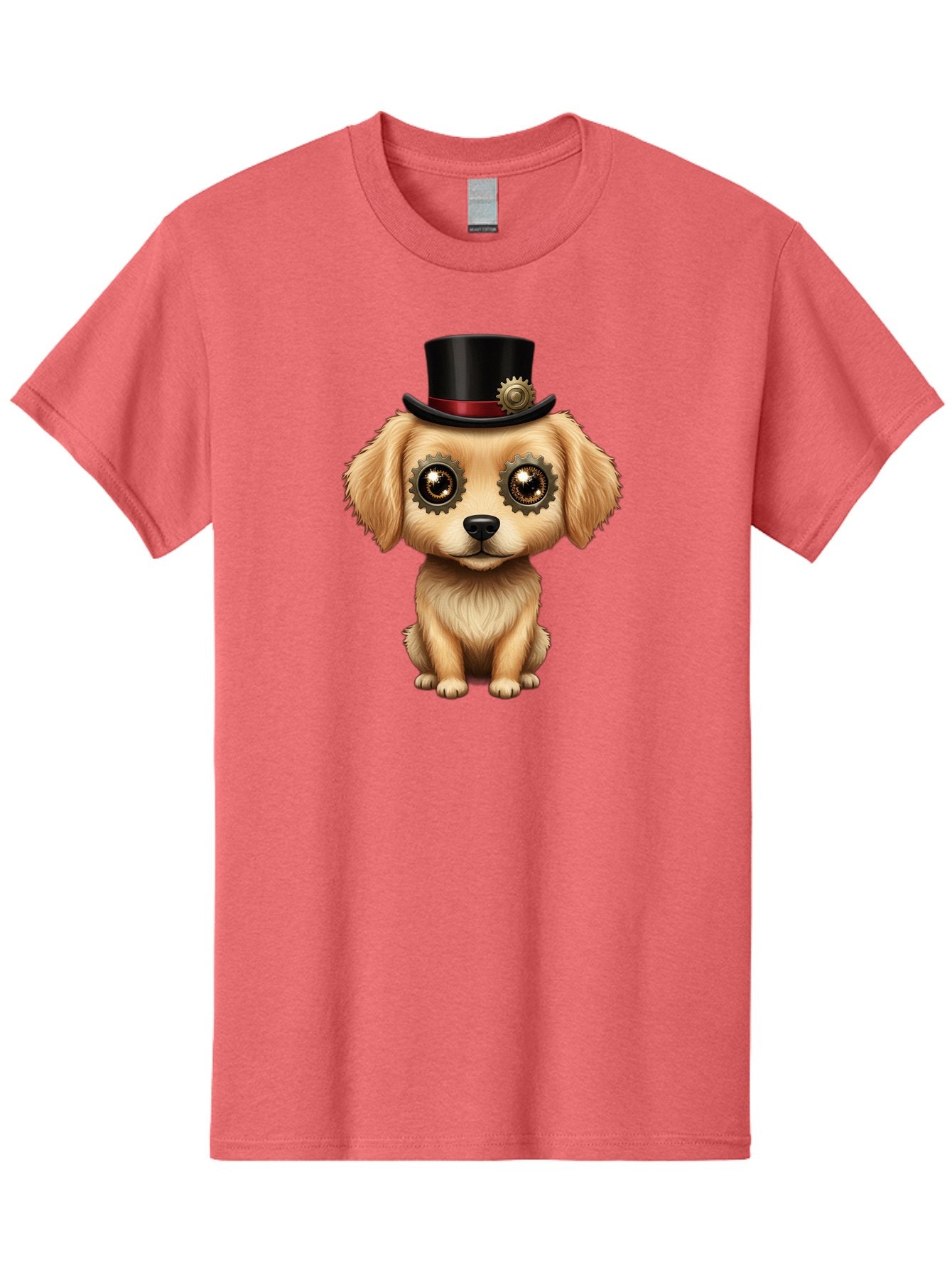 Puppy-In-Top-Hat Men'S Graphic Tee, 100% Cotton, Comfortable Casual Summer Wear, Machine Washable, Steampunk Dog, Puppy With Hat, Gear Eyes, Vintage Style, Unique Accessories, Fantasy Animal, Imaginative Design, Steampunk Art, Bac350 10
