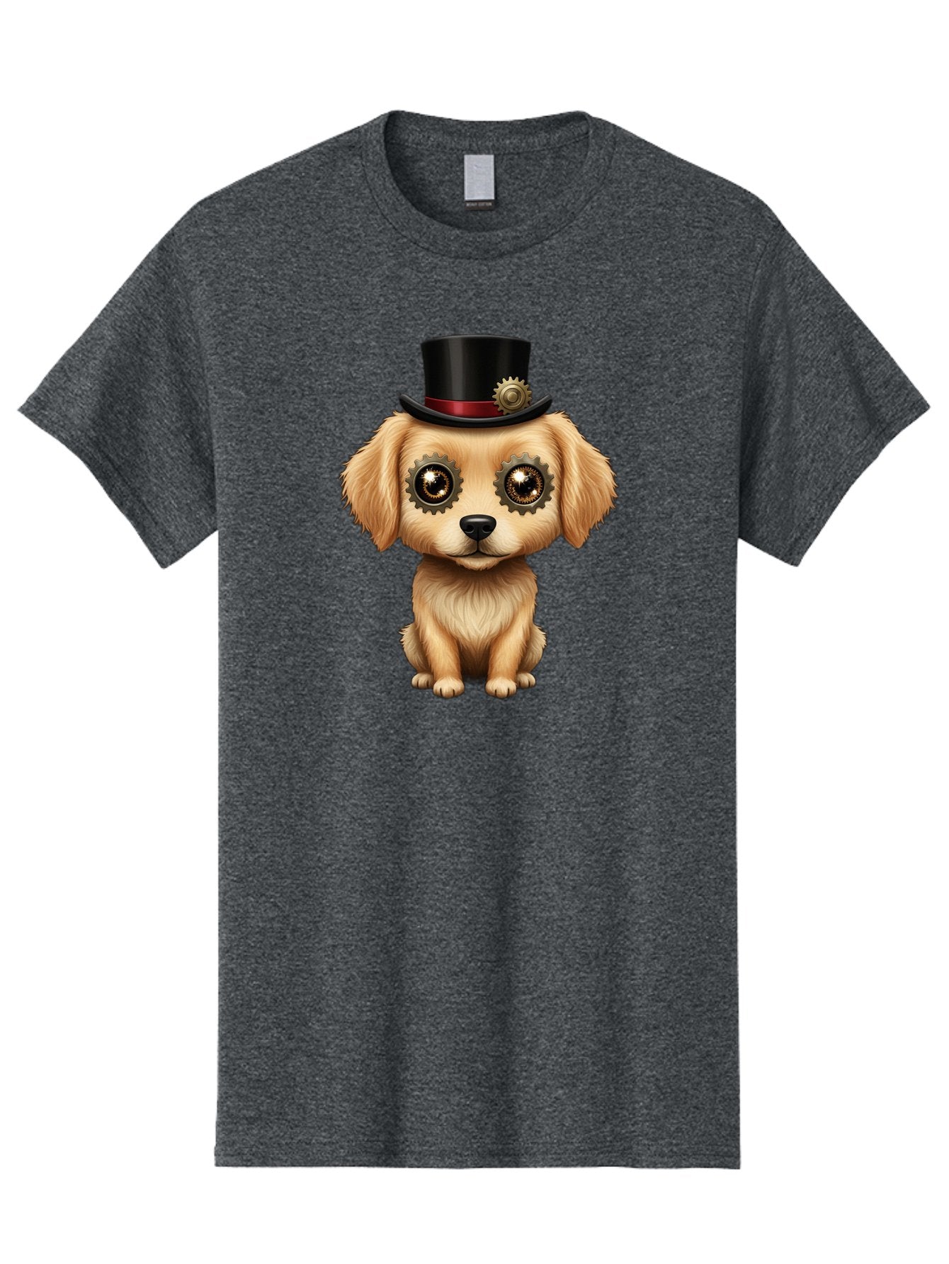 Puppy-In-Top-Hat Men'S Graphic Tee, 100% Cotton, Comfortable Casual Summer Wear, Machine Washable, Steampunk Dog, Puppy With Hat, Gear Eyes, Vintage Style, Unique Accessories, Fantasy Animal, Imaginative Design, Steampunk Art, Bac350 9