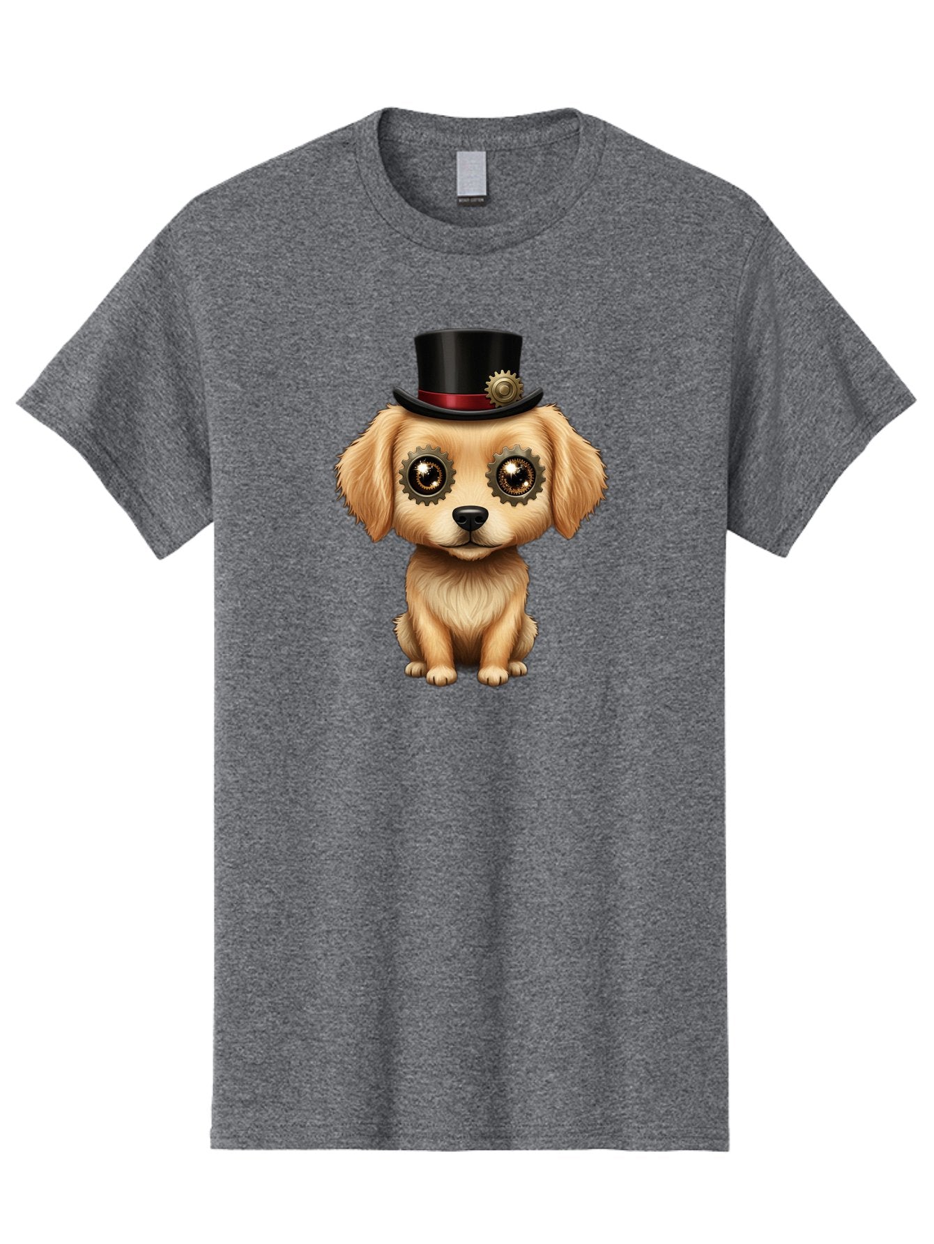 Puppy-In-Top-Hat Men'S Graphic Tee, 100% Cotton, Comfortable Casual Summer Wear, Machine Washable, Steampunk Dog, Puppy With Hat, Gear Eyes, Vintage Style, Unique Accessories, Fantasy Animal, Imaginative Design, Steampunk Art, Bac350 14