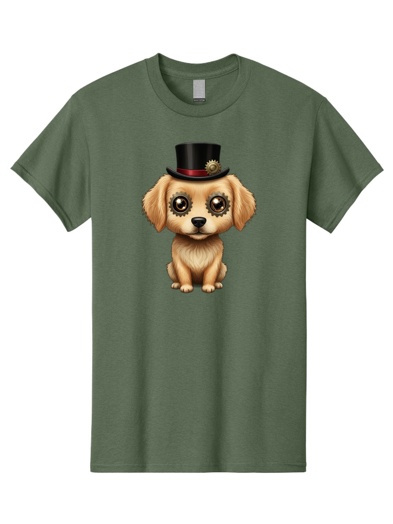 Puppy-In-Top-Hat Men'S Graphic Tee, 100% Cotton, Comfortable Casual Summer Wear, Machine Washable, Steampunk Dog, Puppy With Hat, Gear Eyes, Vintage Style, Unique Accessories, Fantasy Animal, Imaginative Design, Steampunk Art, Bac350 4