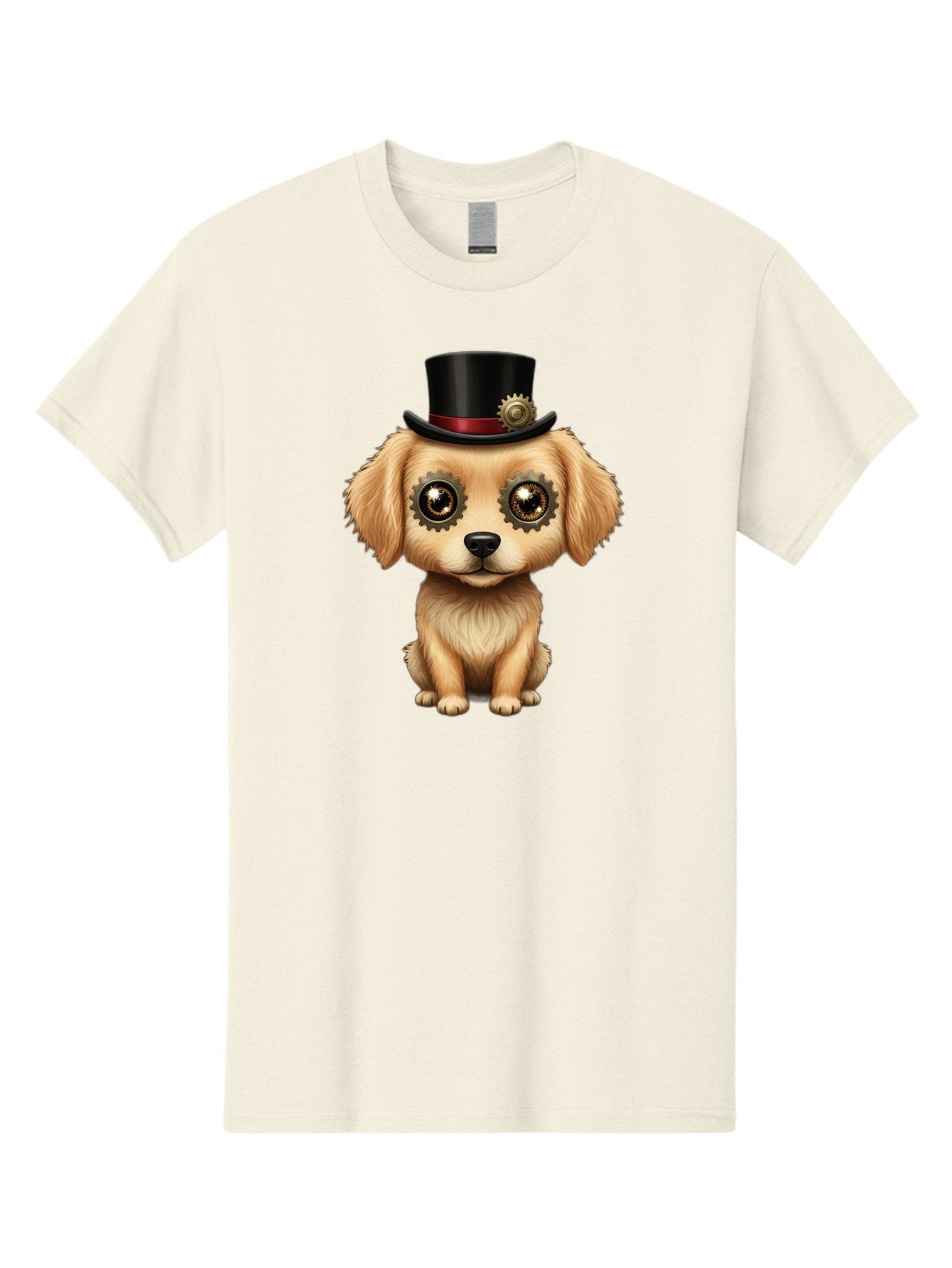 Puppy-In-Top-Hat Men'S Graphic Tee, 100% Cotton, Comfortable Casual Summer Wear, Machine Washable, Steampunk Dog, Puppy With Hat, Gear Eyes, Vintage Style, Unique Accessories, Fantasy Animal, Imaginative Design, Steampunk Art, Bac350 12