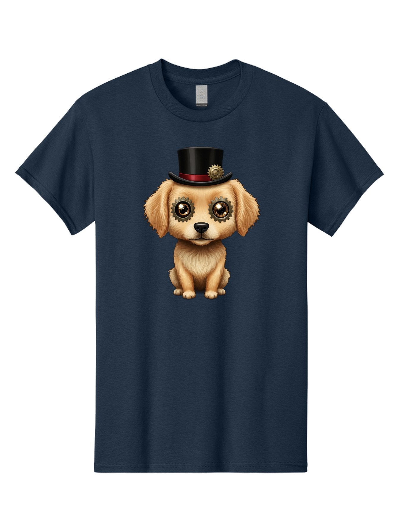 Puppy-In-Top-Hat Men'S Graphic Tee, 100% Cotton, Comfortable Casual Summer Wear, Machine Washable, Steampunk Dog, Puppy With Hat, Gear Eyes, Vintage Style, Unique Accessories, Fantasy Animal, Imaginative Design, Steampunk Art, Bac350 3