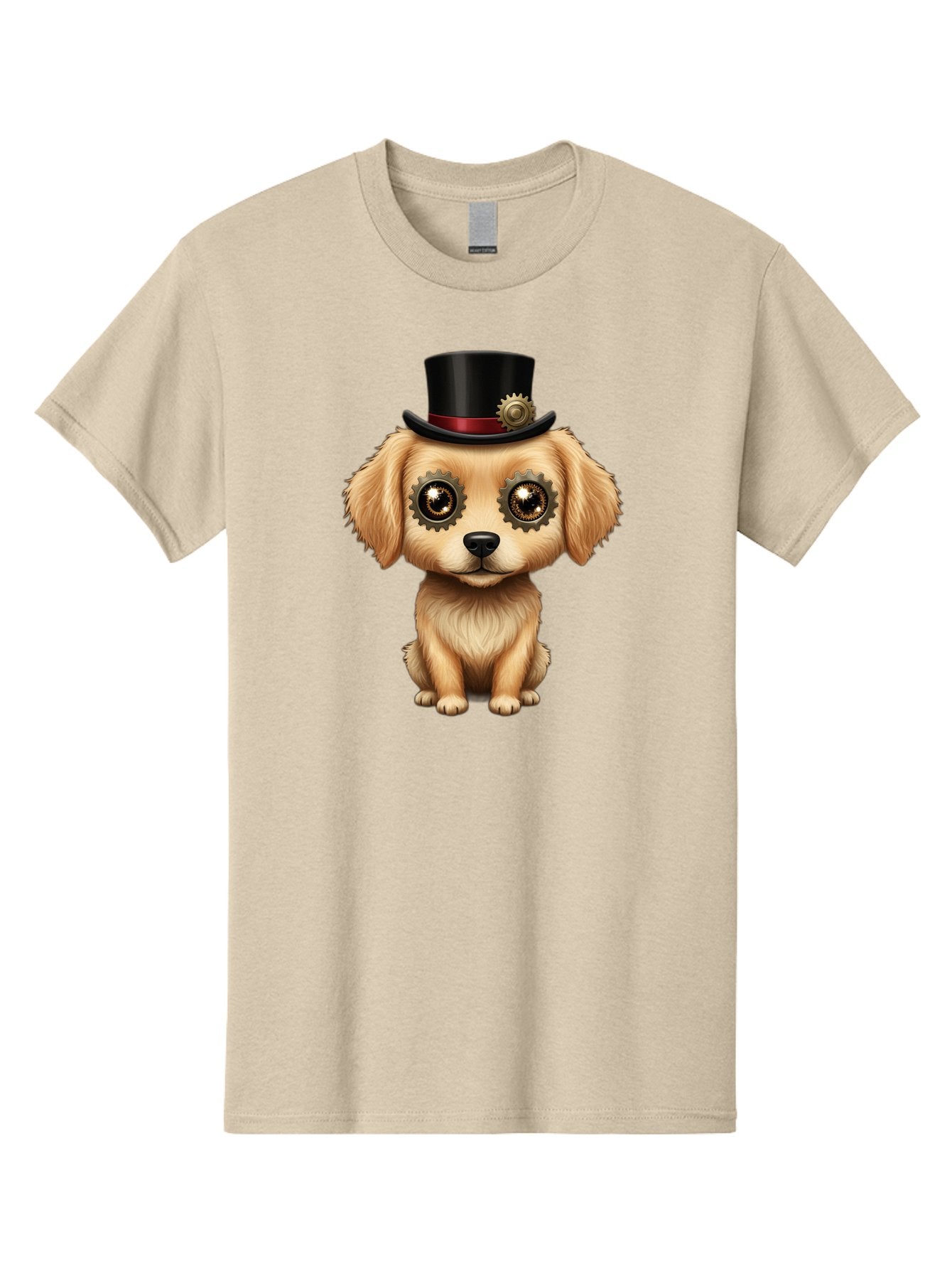 Puppy-In-Top-Hat Men'S Graphic Tee, 100% Cotton, Comfortable Casual Summer Wear, Machine Washable, Steampunk Dog, Puppy With Hat, Gear Eyes, Vintage Style, Unique Accessories, Fantasy Animal, Imaginative Design, Steampunk Art, Bac350 15
