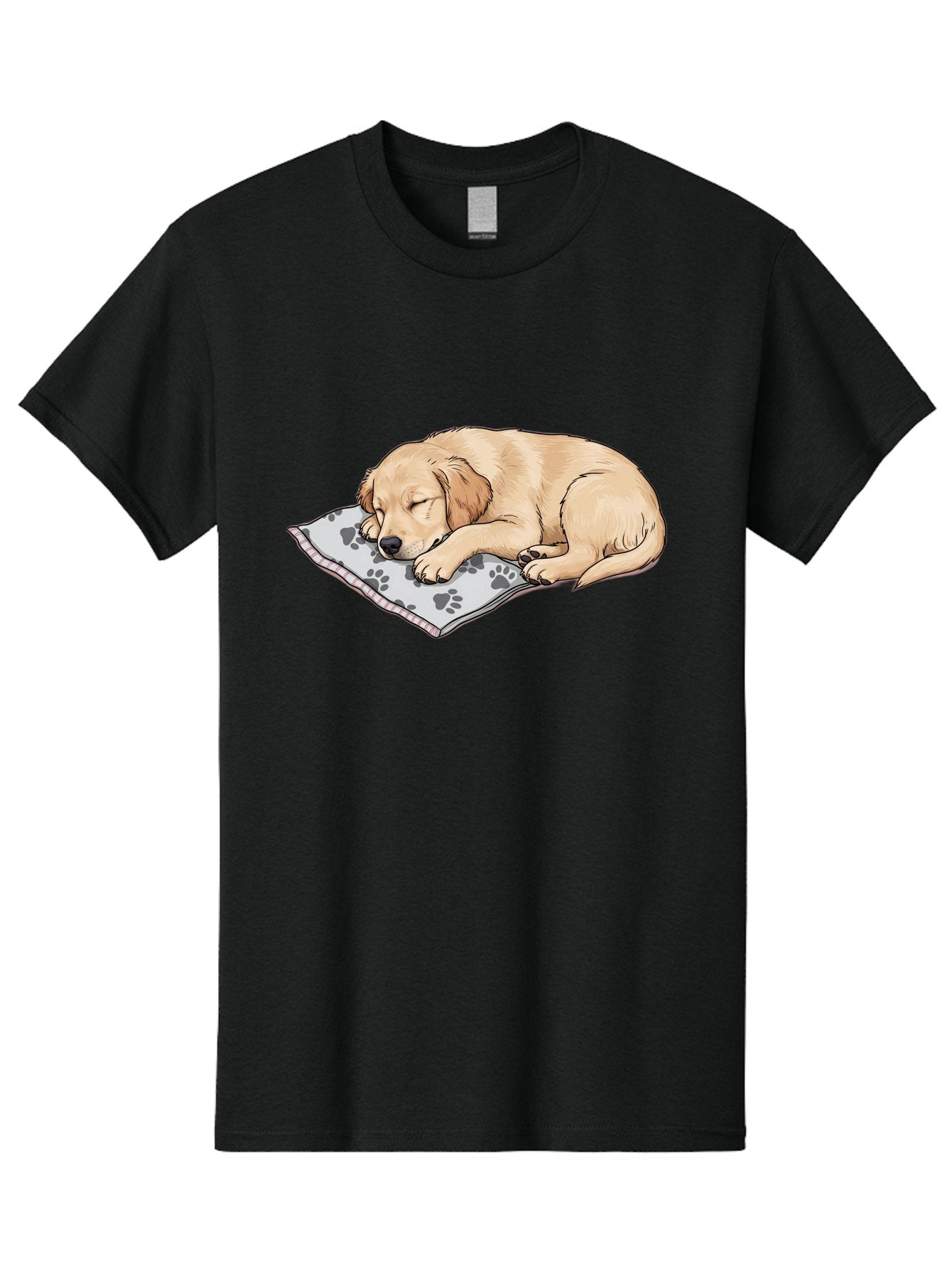Puppy-Sleeping-On-Paw-Print-Blanket Men'S Graphic Tee, 100% Cotton, Comfortable Casual Summer Wear, Machine Washable, Sleeping Puppy, Golden Retriever, Animal Rest, Dog Blanket, Paw Prints, Cozy Atmosphere, Cartoon Illustration, Adorable Pet Bac351 4