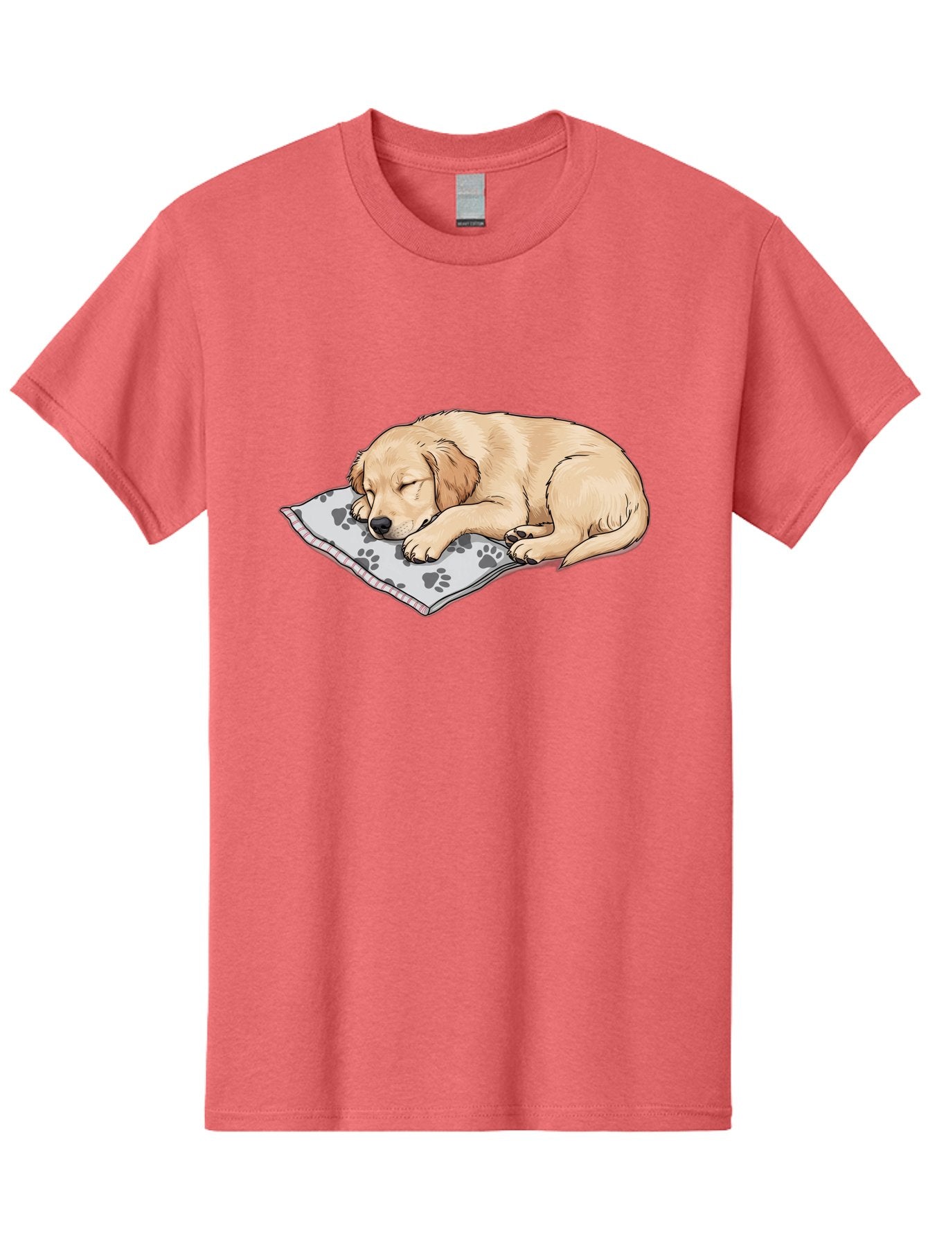 Puppy-Sleeping-On-Paw-Print-Blanket Men'S Graphic Tee, 100% Cotton, Comfortable Casual Summer Wear, Machine Washable, Sleeping Puppy, Golden Retriever, Animal Rest, Dog Blanket, Paw Prints, Cozy Atmosphere, Cartoon Illustration, Adorable Pet Bac351 9