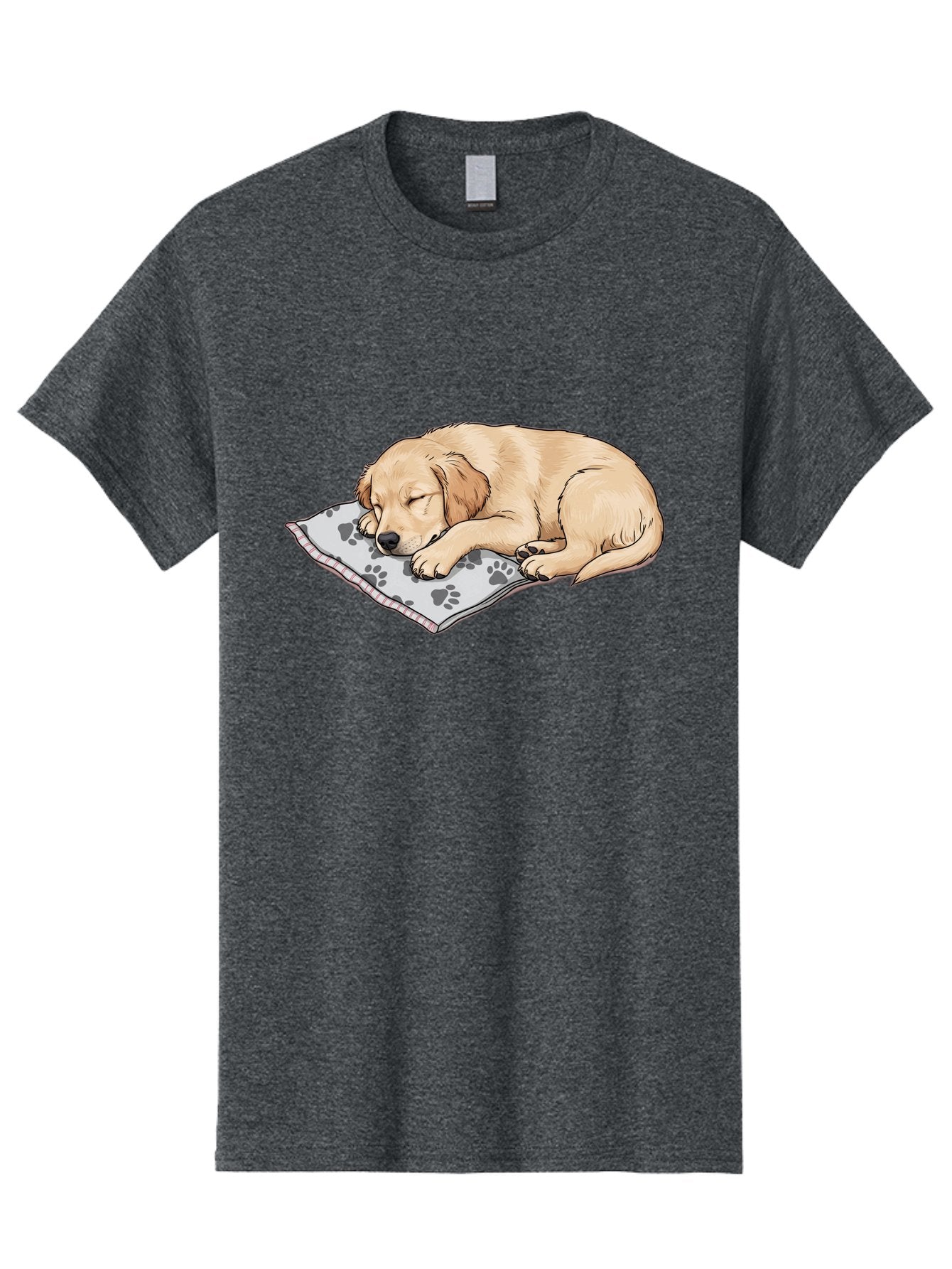 Puppy-Sleeping-On-Paw-Print-Blanket Men'S Graphic Tee, 100% Cotton, Comfortable Casual Summer Wear, Machine Washable, Sleeping Puppy, Golden Retriever, Animal Rest, Dog Blanket, Paw Prints, Cozy Atmosphere, Cartoon Illustration, Adorable Pet Bac351 8