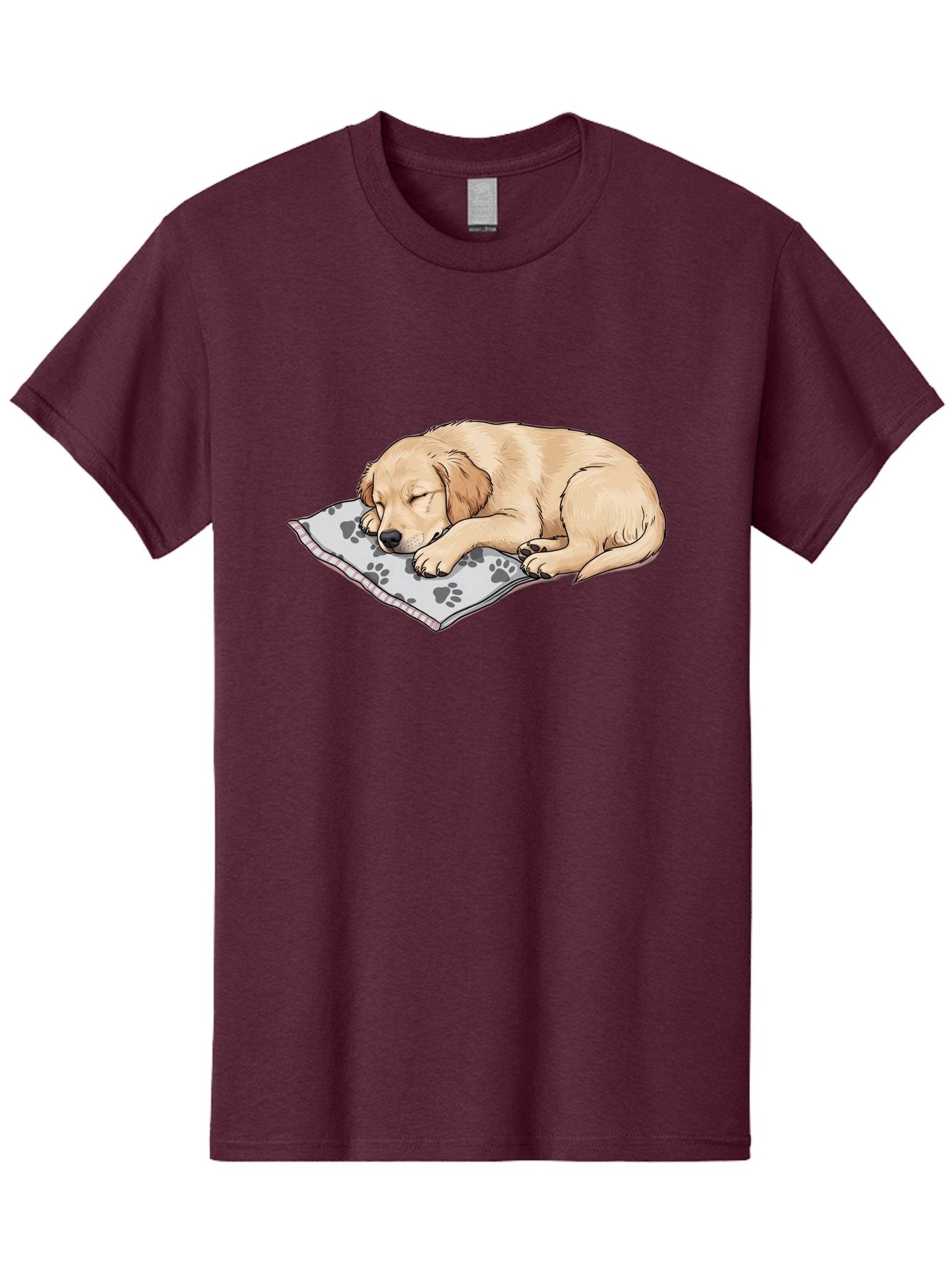 Puppy-Sleeping-On-Paw-Print-Blanket Men'S Graphic Tee, 100% Cotton, Comfortable Casual Summer Wear, Machine Washable, Sleeping Puppy, Golden Retriever, Animal Rest, Dog Blanket, Paw Prints, Cozy Atmosphere, Cartoon Illustration, Adorable Pet Bac351 3