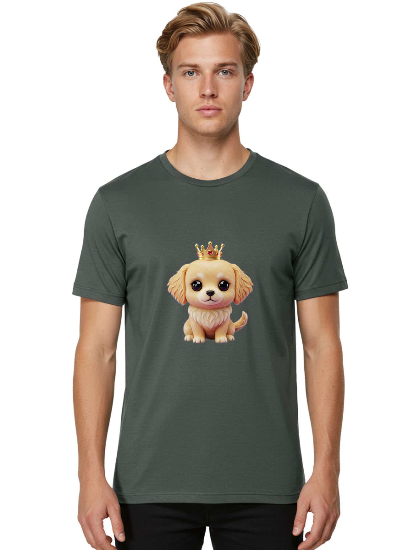 Puppy-With-Crown Men'S Graphic Tee, 100% Cotton, Comfortable Casual Summer Wear, Machine Washable, Cute Puppy, Golden Crown, Royal Treatment, Adorable Dog, Cartoon Style, Playful Expression, Fluffy Fur, Kawaii Culture, Dog Lover, Royalty, Bac352 18