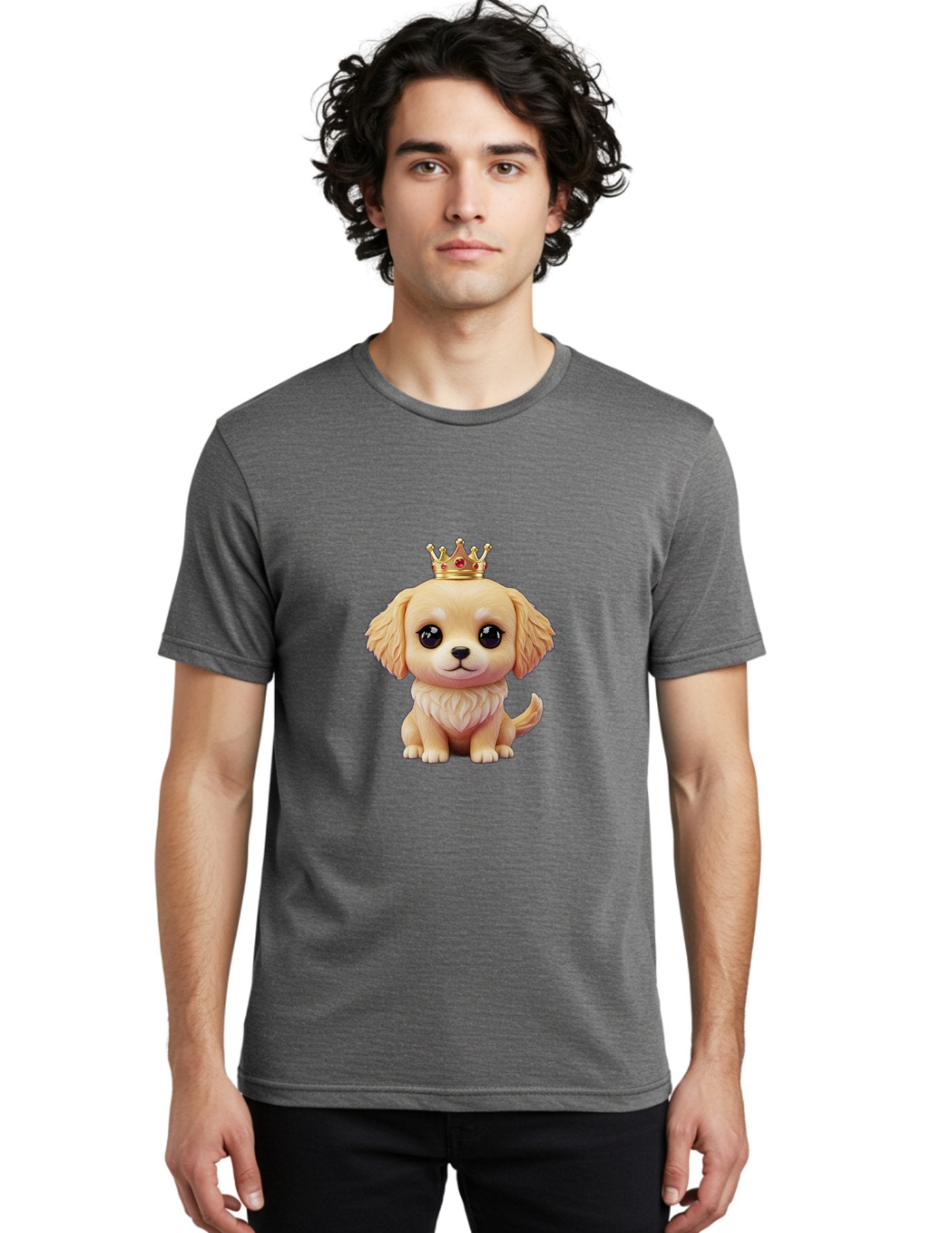 Puppy-With-Crown Men'S Graphic Tee, 100% Cotton, Comfortable Casual Summer Wear, Machine Washable, Cute Puppy, Golden Crown, Royal Treatment, Adorable Dog, Cartoon Style, Playful Expression, Fluffy Fur, Kawaii Culture, Dog Lover, Royalty, Bac352 26