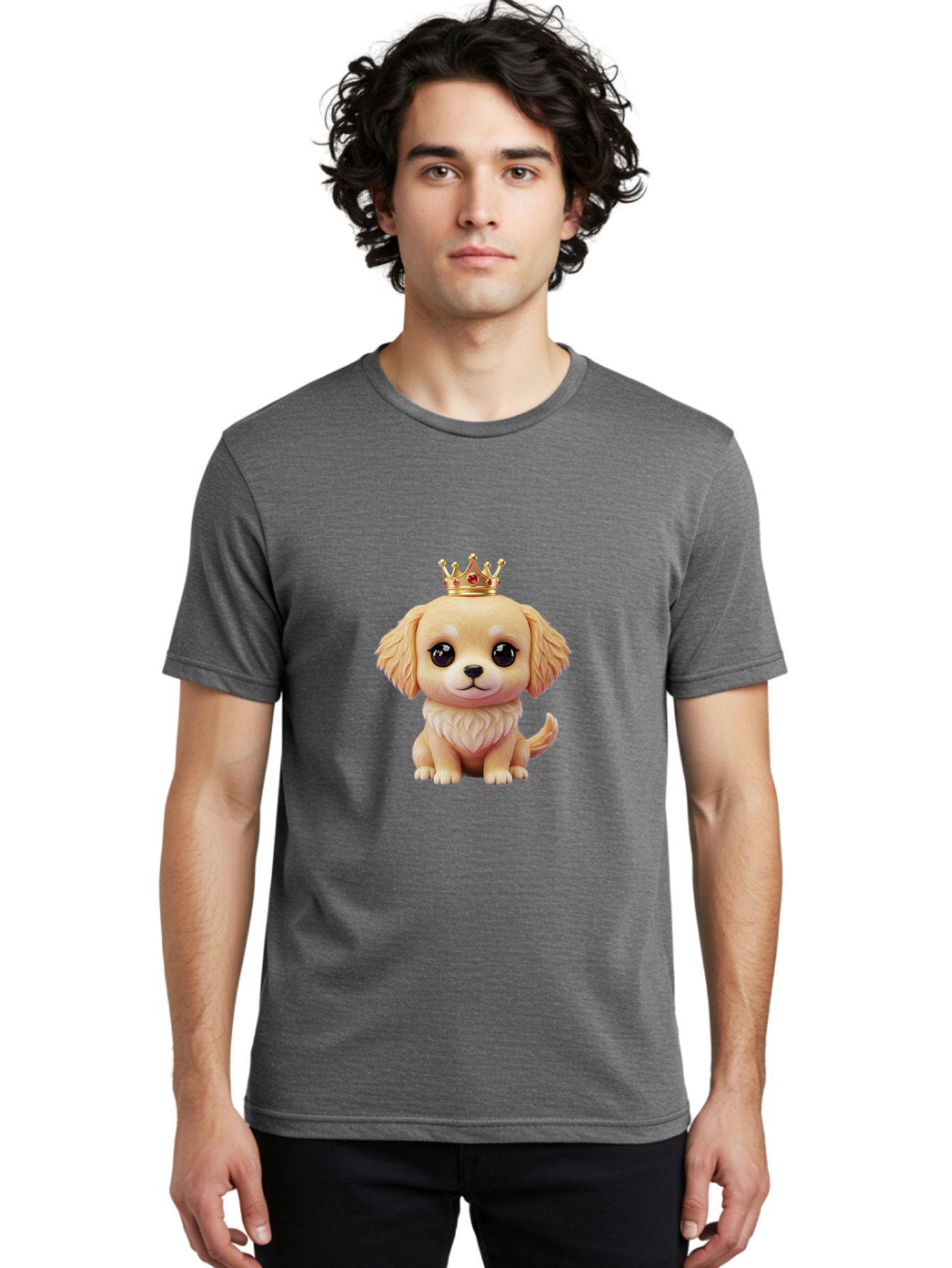 Puppy-With-Crown Men'S Graphic Tee, 100% Cotton, Comfortable Casual Summer Wear, Machine Washable, Cute Puppy, Golden Crown, Royal Treatment, Adorable Dog, Cartoon Style, Playful Expression, Fluffy Fur, Kawaii Culture, Dog Lover, Royalty, Bac352 20