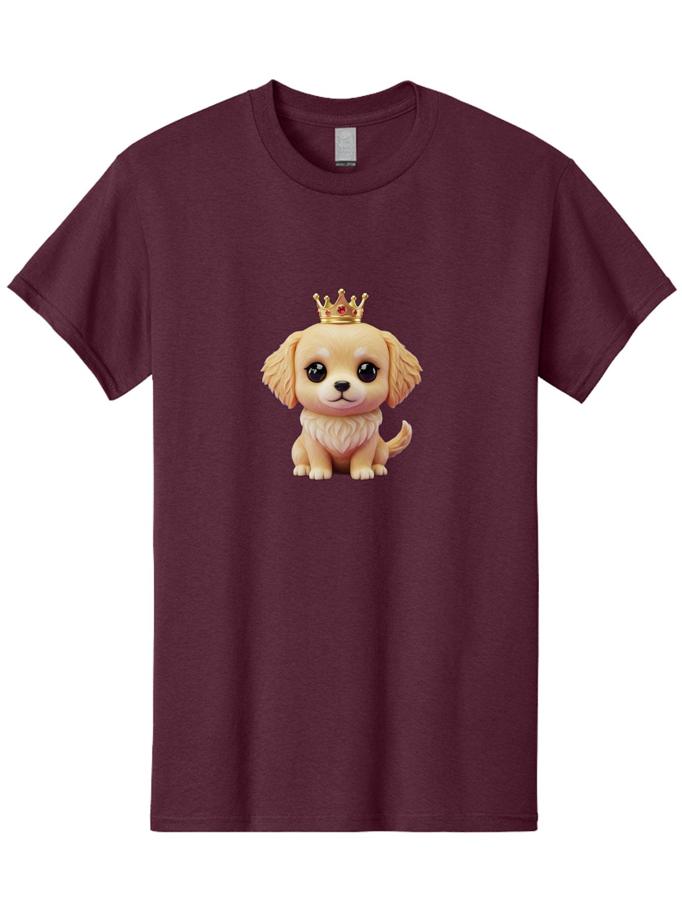 Puppy-With-Crown Men'S Graphic Tee, 100% Cotton, Comfortable Casual Summer Wear, Machine Washable, Cute Puppy, Golden Crown, Royal Treatment, Adorable Dog, Cartoon Style, Playful Expression, Fluffy Fur, Kawaii Culture, Dog Lover, Royalty, Bac352