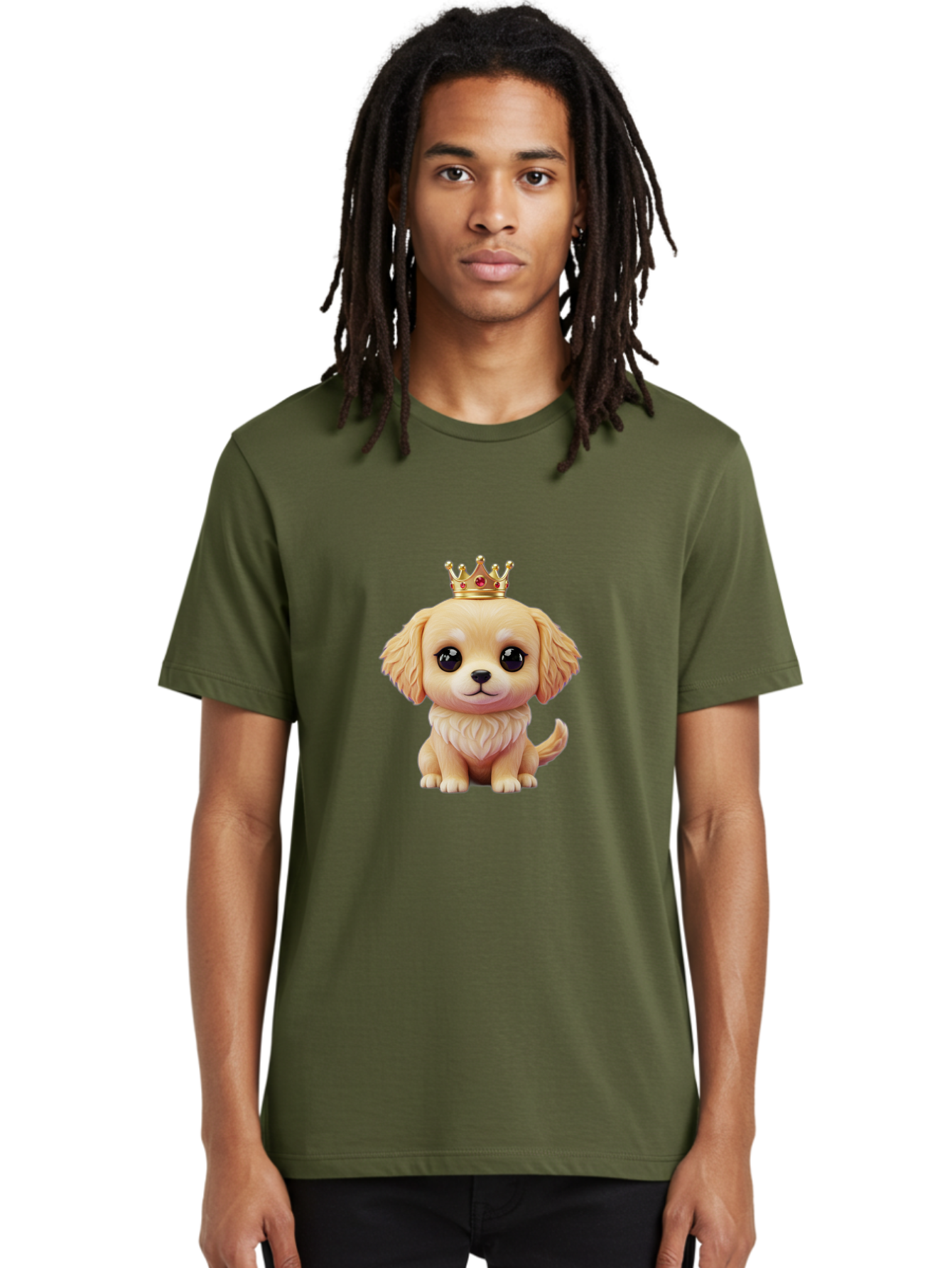 Puppy-With-Crown Men'S Graphic Tee, 100% Cotton, Comfortable Casual Summer Wear, Machine Washable, Cute Puppy, Golden Crown, Royal Treatment, Adorable Dog, Cartoon Style, Playful Expression, Fluffy Fur, Kawaii Culture, Dog Lover, Royalty, Bac352 28