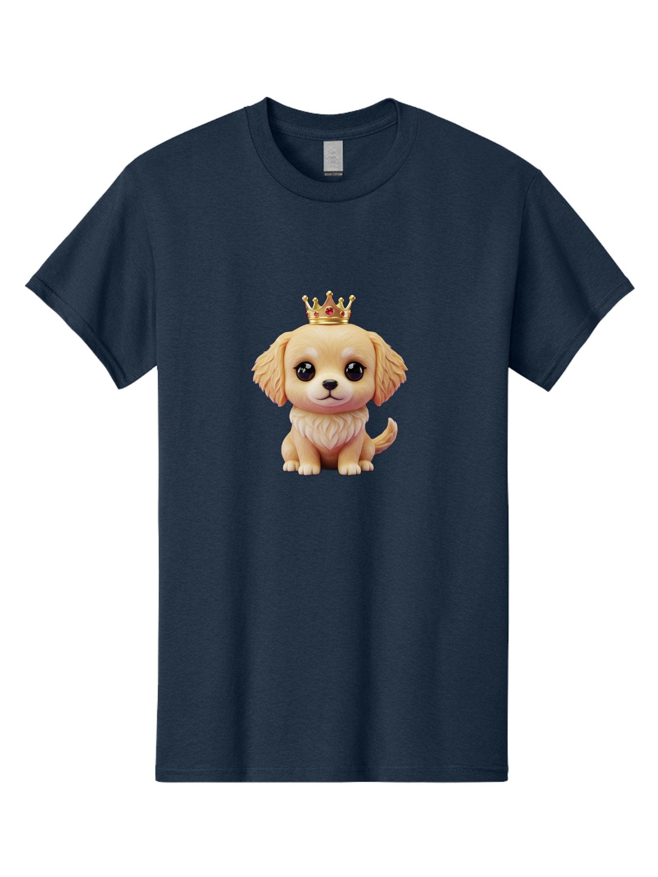 Puppy-With-Crown Men'S Graphic Tee, 100% Cotton, Comfortable Casual Summer Wear, Machine Washable, Cute Puppy, Golden Crown, Royal Treatment, Adorable Dog, Cartoon Style, Playful Expression, Fluffy Fur, Kawaii Culture, Dog Lover, Royalty, Bac352