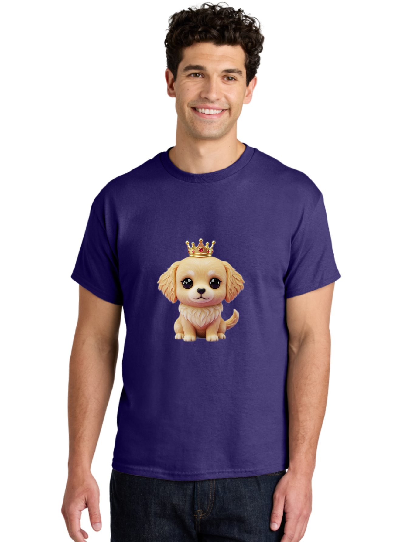Puppy-With-Crown Men'S Graphic Tee, 100% Cotton, Comfortable Casual Summer Wear, Machine Washable, Cute Puppy, Golden Crown, Royal Treatment, Adorable Dog, Cartoon Style, Playful Expression, Fluffy Fur, Kawaii Culture, Dog Lover, Royalty, Bac352 19