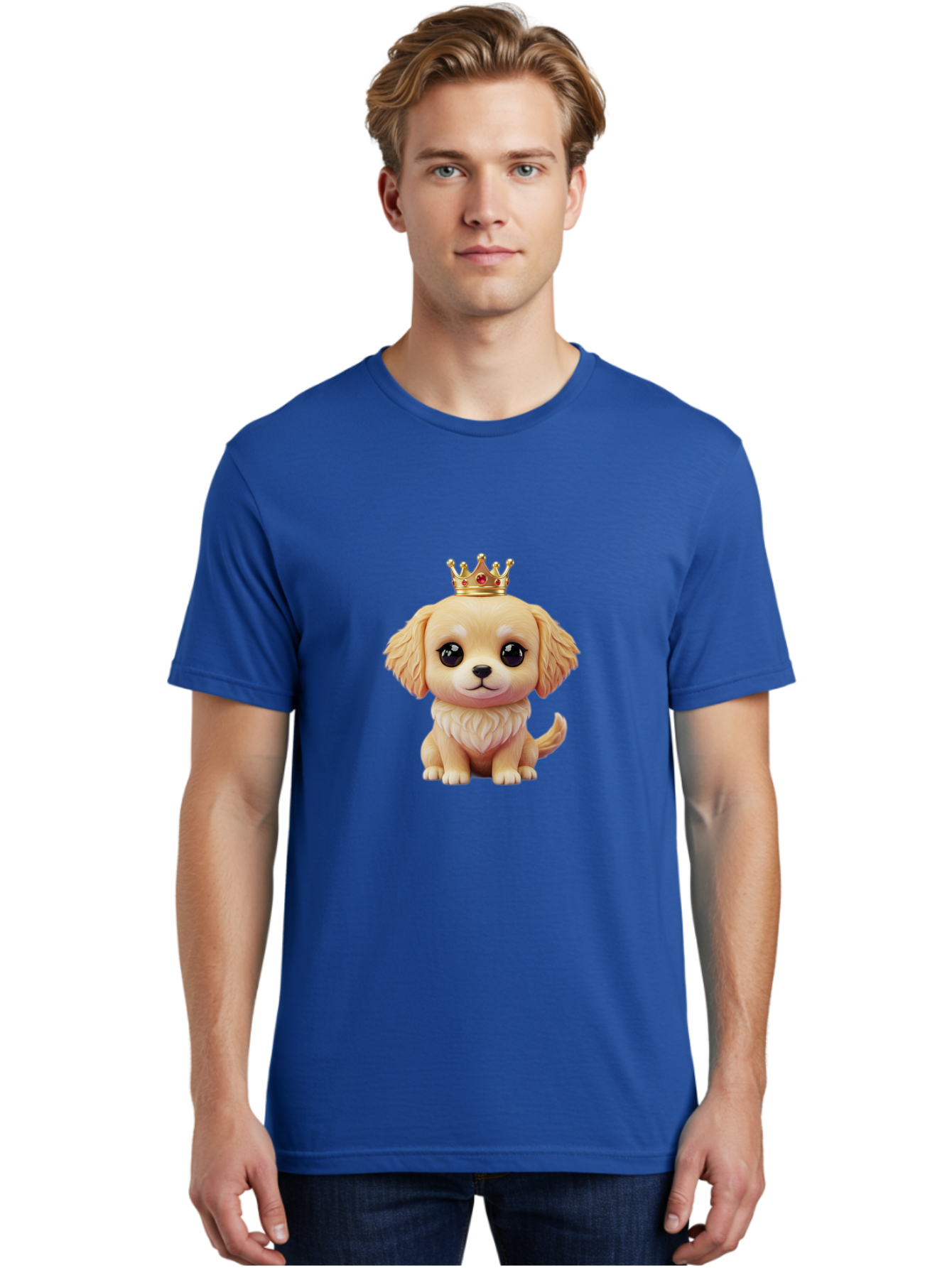 Puppy-With-Crown Men'S Graphic Tee, 100% Cotton, Comfortable Casual Summer Wear, Machine Washable, Cute Puppy, Golden Crown, Royal Treatment, Adorable Dog, Cartoon Style, Playful Expression, Fluffy Fur, Kawaii Culture, Dog Lover, Royalty, Bac352 27