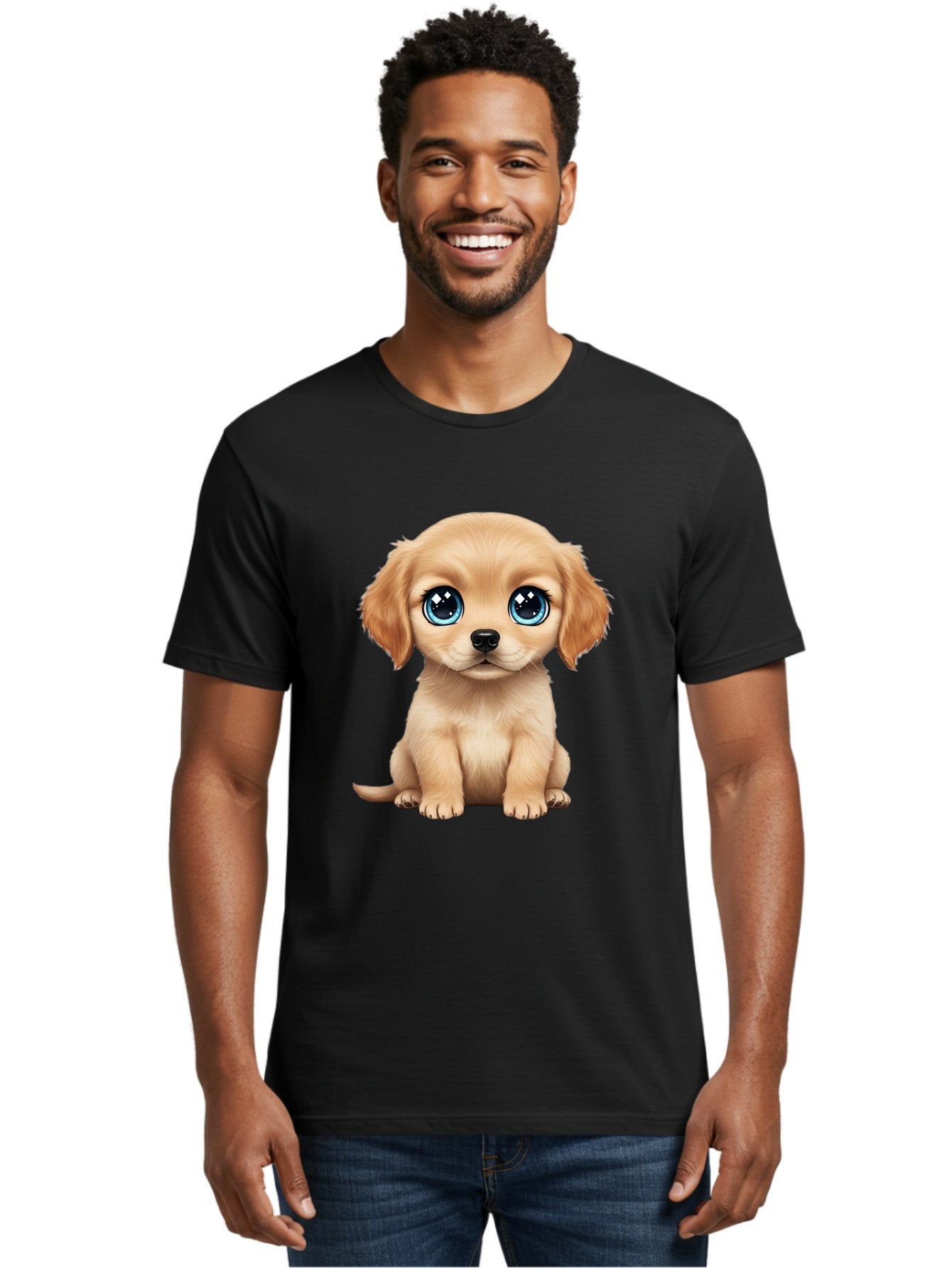 Puppy Men'S Graphic Tee, 100% Cotton, Comfortable Casual Summer Wear, Machine Washable, Adorable Puppy, Cute Dog, Blue Eyes, Fluffy Fur, Sweet Expression, Endearing Animal, Furry Friend, Digital Art, Cartoon Character, Playful, Charming Bac353 22