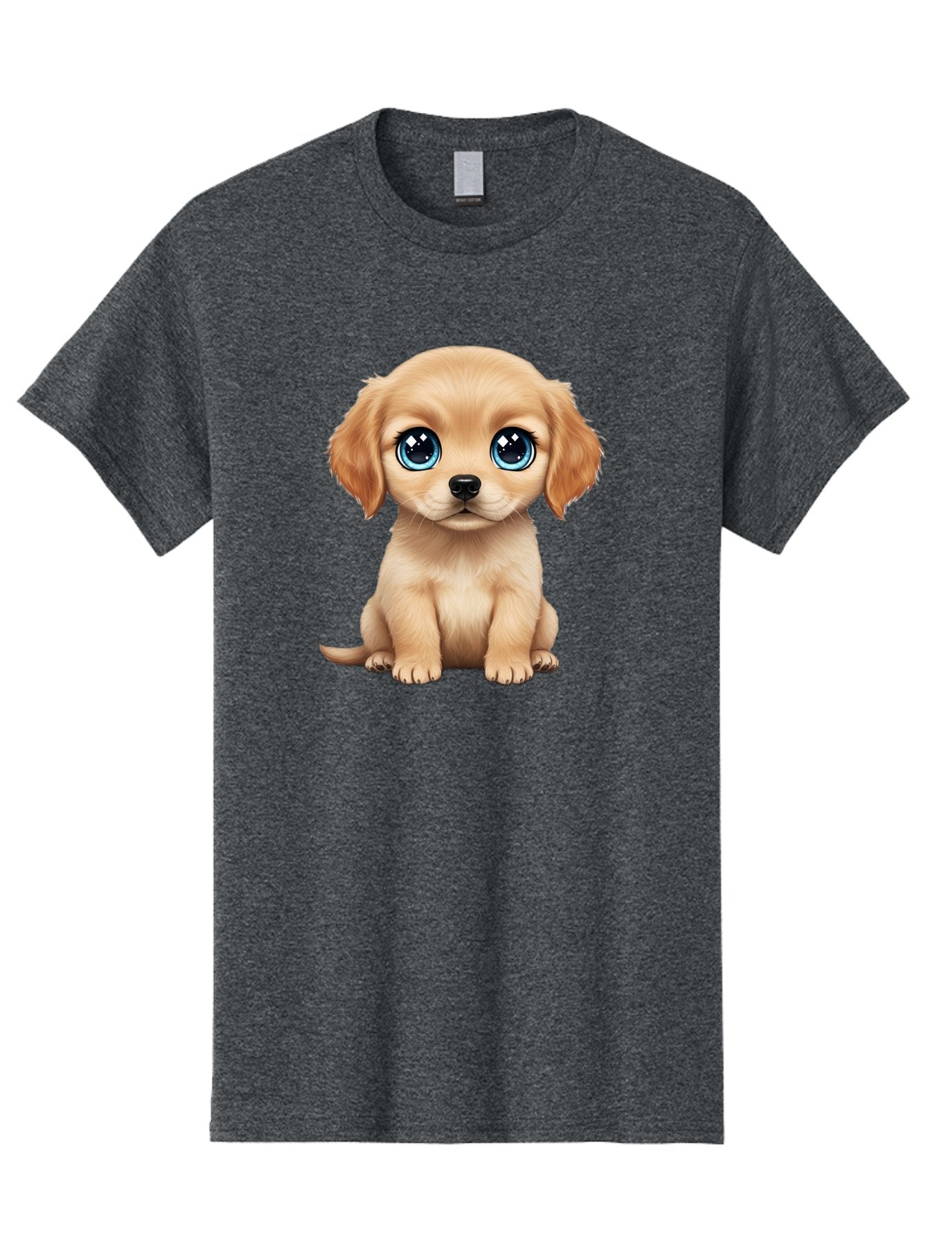 Puppy Men'S Graphic Tee, 100% Cotton, Comfortable Casual Summer Wear, Machine Washable, Adorable Puppy, Cute Dog, Blue Eyes, Fluffy Fur, Sweet Expression, Endearing Animal, Furry Friend, Digital Art, Cartoon Character, Playful, Charming Bac353