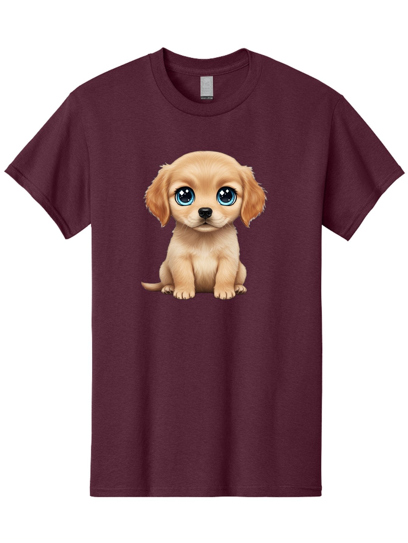 Puppy Men'S Graphic Tee, 100% Cotton, Comfortable Casual Summer Wear, Machine Washable, Adorable Puppy, Cute Dog, Blue Eyes, Fluffy Fur, Sweet Expression, Endearing Animal, Furry Friend, Digital Art, Cartoon Character, Playful, Charming Bac353