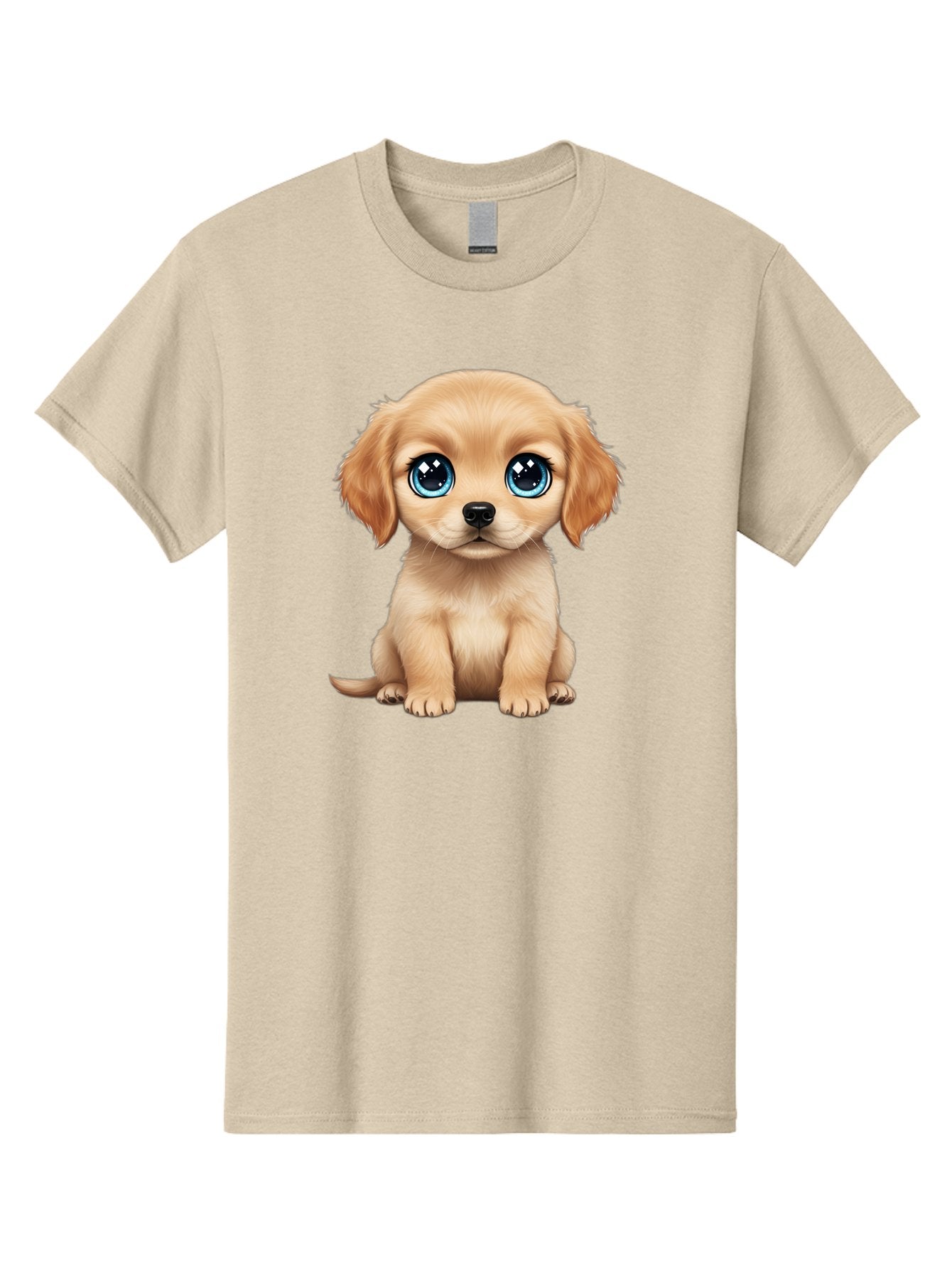 Puppy Men'S Graphic Tee, 100% Cotton, Comfortable Casual Summer Wear, Machine Washable, Adorable Puppy, Cute Dog, Blue Eyes, Fluffy Fur, Sweet Expression, Endearing Animal, Furry Friend, Digital Art, Cartoon Character, Playful, Charming Bac353 12