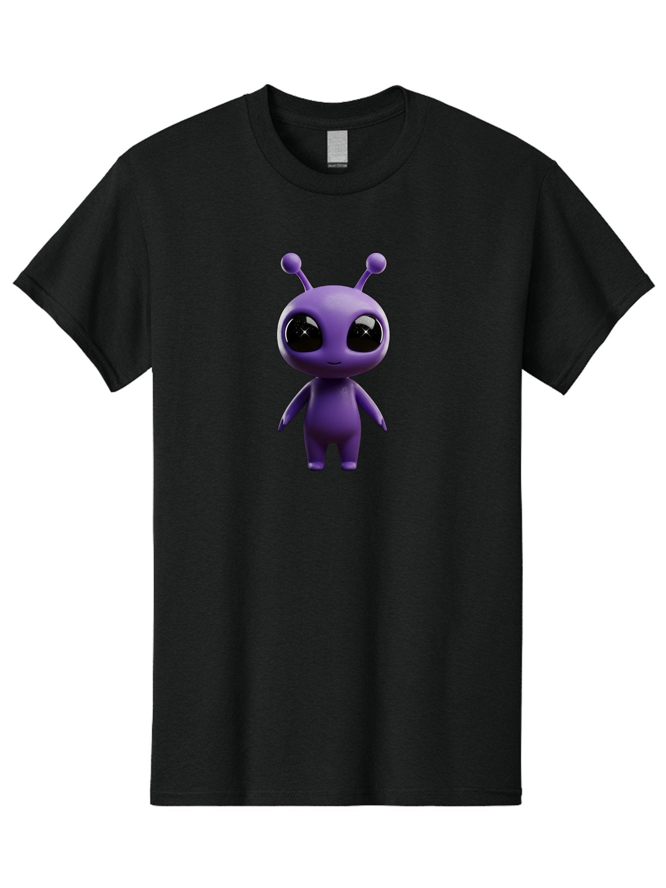 Purple-Alien-Character Men'S Graphic Tee, 100% Cotton, Comfortable Casual Summer Wear, Machine Washable, Cartoon Alien, Purple Creature, Large Eyes, Antennae, Simple Design, 3D Rendering, Kawaii Character, Digital Art, Fun Graphic, Bac354 4