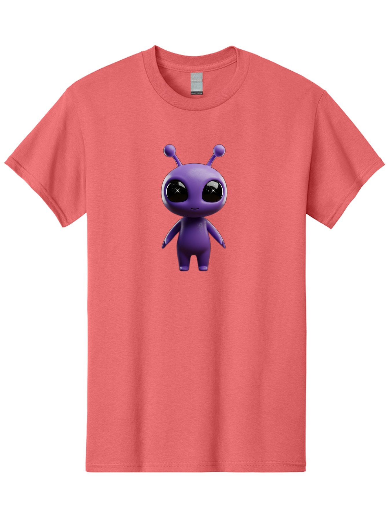 Purple-Alien-Character Men'S Graphic Tee, 100% Cotton, Comfortable Casual Summer Wear, Machine Washable, Cartoon Alien, Purple Creature, Large Eyes, Antennae, Simple Design, 3D Rendering, Kawaii Character, Digital Art, Fun Graphic, Bac354