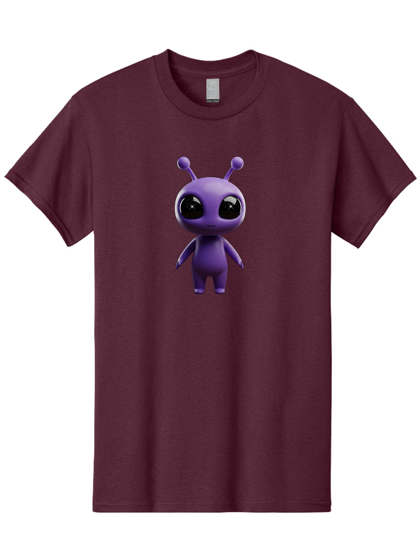 Purple-Alien-Character Men'S Graphic Tee, 100% Cotton, Comfortable Casual Summer Wear, Machine Washable, Cartoon Alien, Purple Creature, Large Eyes, Antennae, Simple Design, 3D Rendering, Kawaii Character, Digital Art, Fun Graphic, Bac354 7