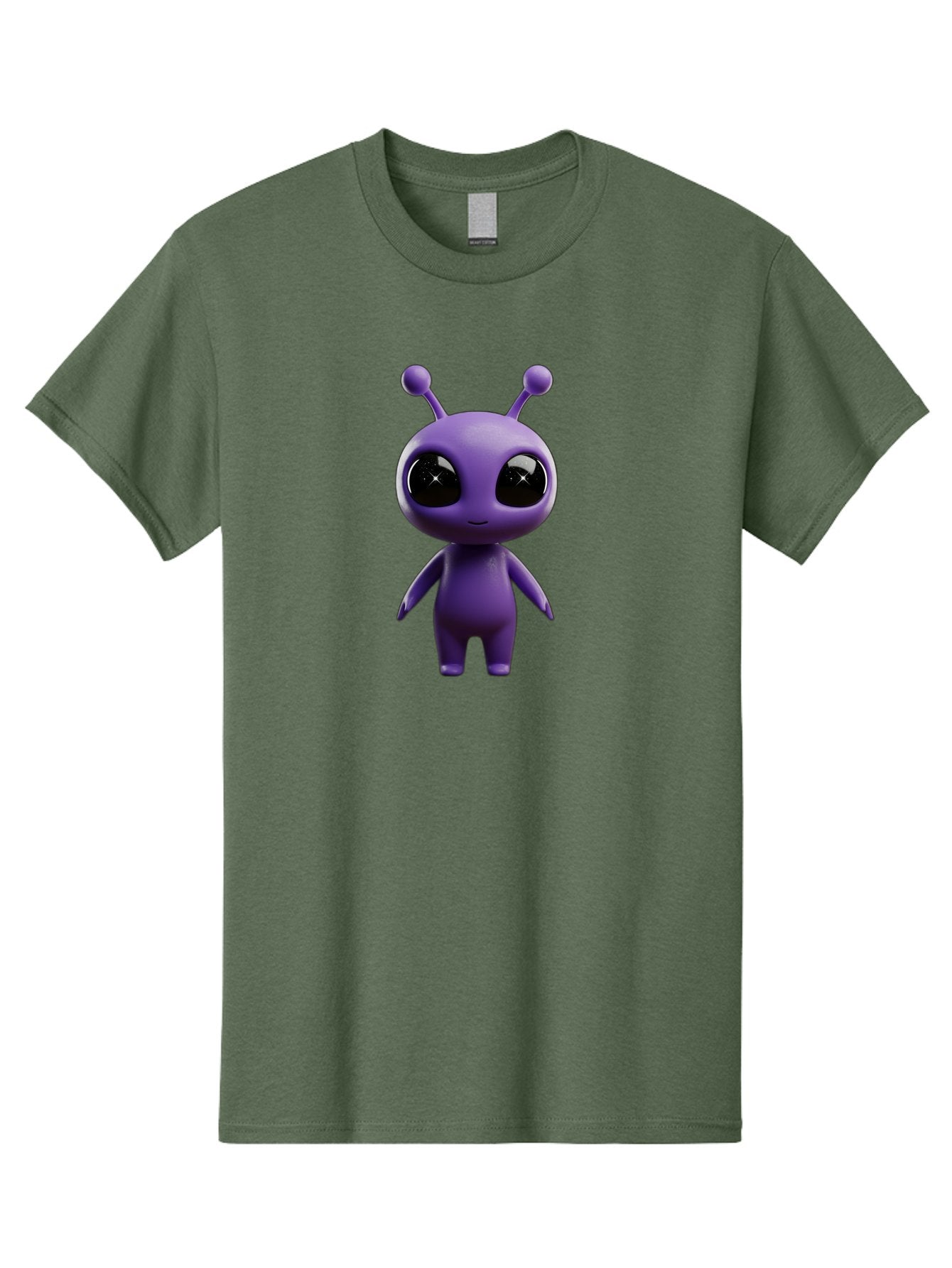 Purple-Alien-Character Men'S Graphic Tee, 100% Cotton, Comfortable Casual Summer Wear, Machine Washable, Cartoon Alien, Purple Creature, Large Eyes, Antennae, Simple Design, 3D Rendering, Kawaii Character, Digital Art, Fun Graphic, Bac354