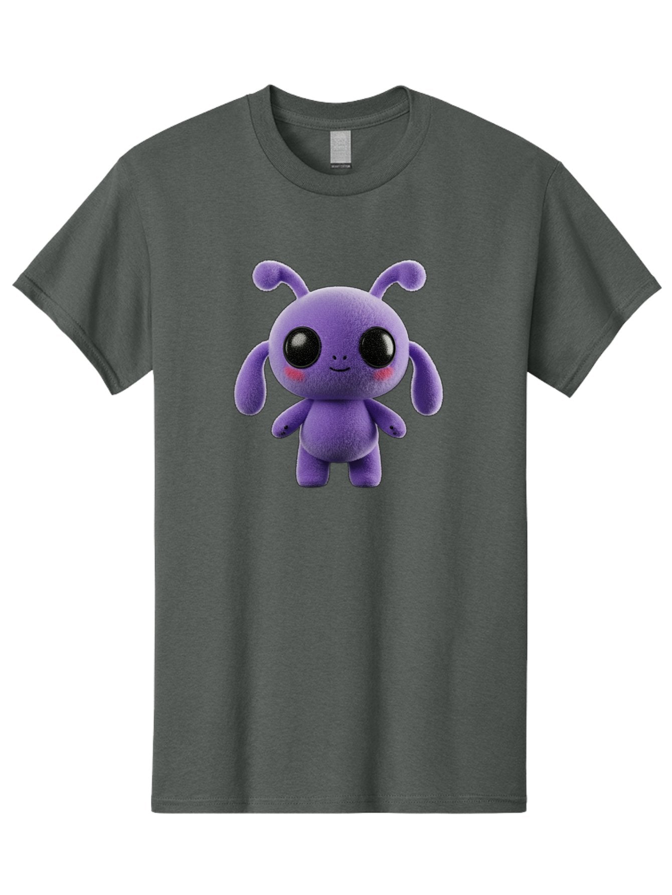Purple-Alien Men'S Graphic Tee, 100% Cotton, Comfortable Casual Summer Wear, Machine Washable, Cute Alien Character, Soft Plush Toy, Purple Creature, Big Black Eyes, Smiling Face, Fluffy Texture, Whimsical Design, Adorable Illustration, Bac355