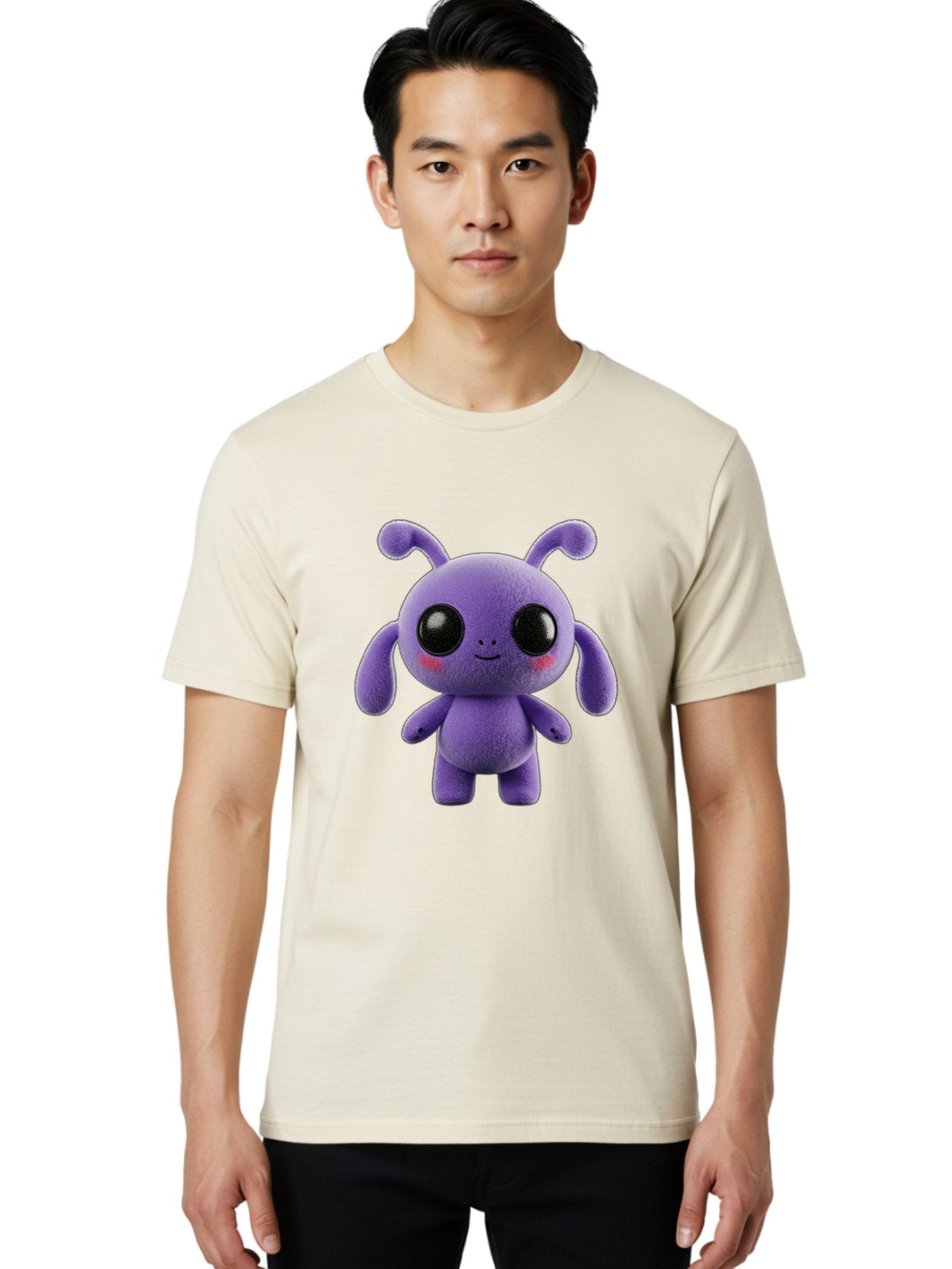 Purple-Alien Men'S Graphic Tee, 100% Cotton, Comfortable Casual Summer Wear, Machine Washable, Cute Alien Character, Soft Plush Toy, Purple Creature, Big Black Eyes, Smiling Face, Fluffy Texture, Whimsical Design, Adorable Illustration, Bac355 18
