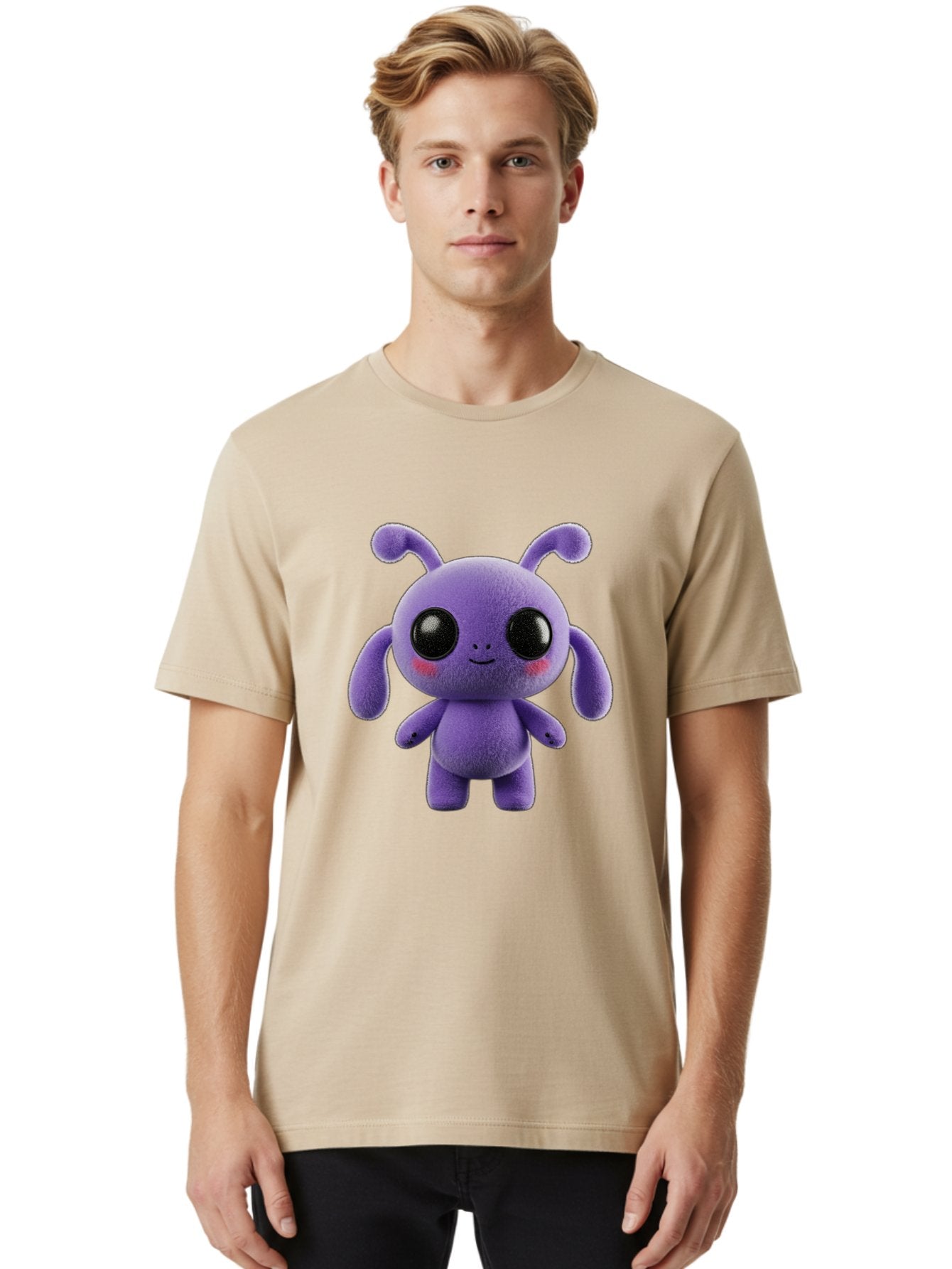 Purple-Alien Men'S Graphic Tee, 100% Cotton, Comfortable Casual Summer Wear, Machine Washable, Cute Alien Character, Soft Plush Toy, Purple Creature, Big Black Eyes, Smiling Face, Fluffy Texture, Whimsical Design, Adorable Illustration, Bac355 30