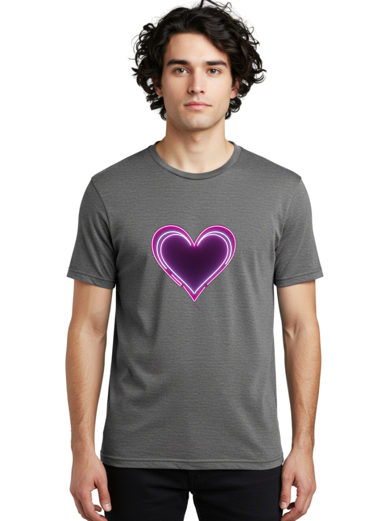 Purple-Heart-Balloon Men'S Graphic Tee, 100% Cotton, Comfortable Casual Summer Wear, Machine Washable, Heart-Shaped Balloon, Purple Balloon, Heart Design, Glowing Heart, Neon Heart, Festive Decoration, Party Decoration, Love Symbol, Bac358 25