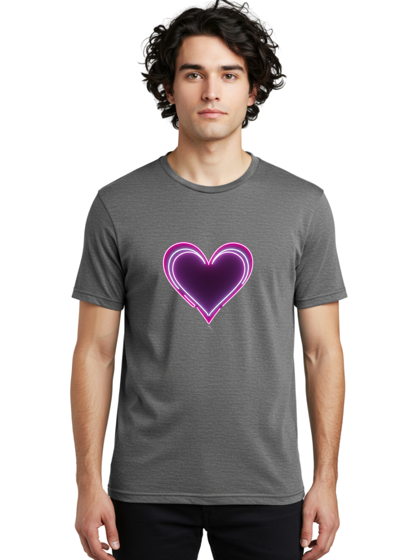 Purple-Heart-Balloon Men'S Graphic Tee, 100% Cotton, Comfortable Casual Summer Wear, Machine Washable, Heart-Shaped Balloon, Purple Balloon, Heart Design, Glowing Heart, Neon Heart, Festive Decoration, Party Decoration, Love Symbol, Bac358 21