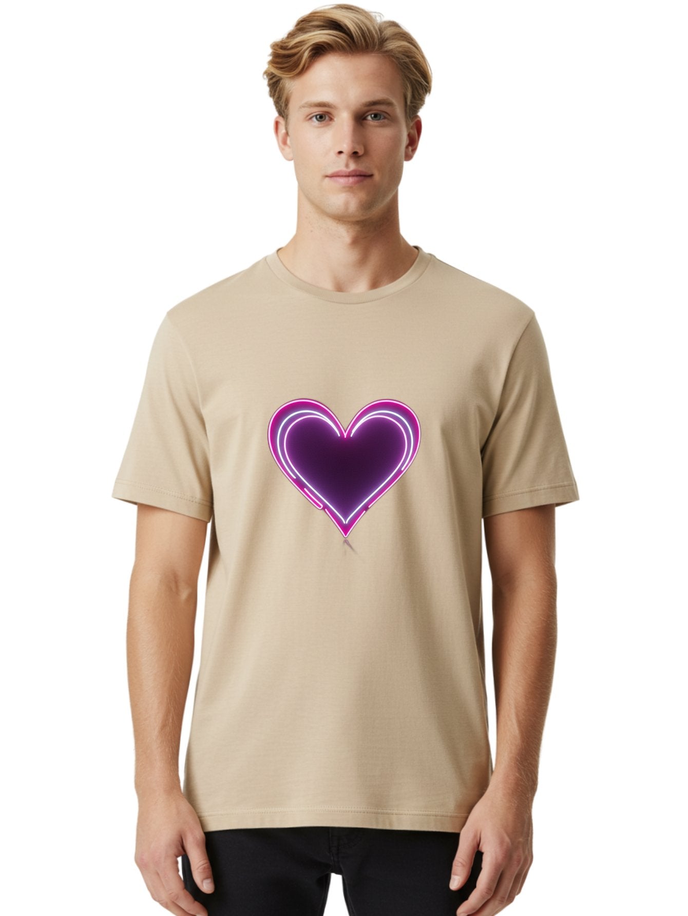 Purple-Heart-Balloon Men'S Graphic Tee, 100% Cotton, Comfortable Casual Summer Wear, Machine Washable, Heart-Shaped Balloon, Purple Balloon, Heart Design, Glowing Heart, Neon Heart, Festive Decoration, Party Decoration, Love Symbol, Bac358 29