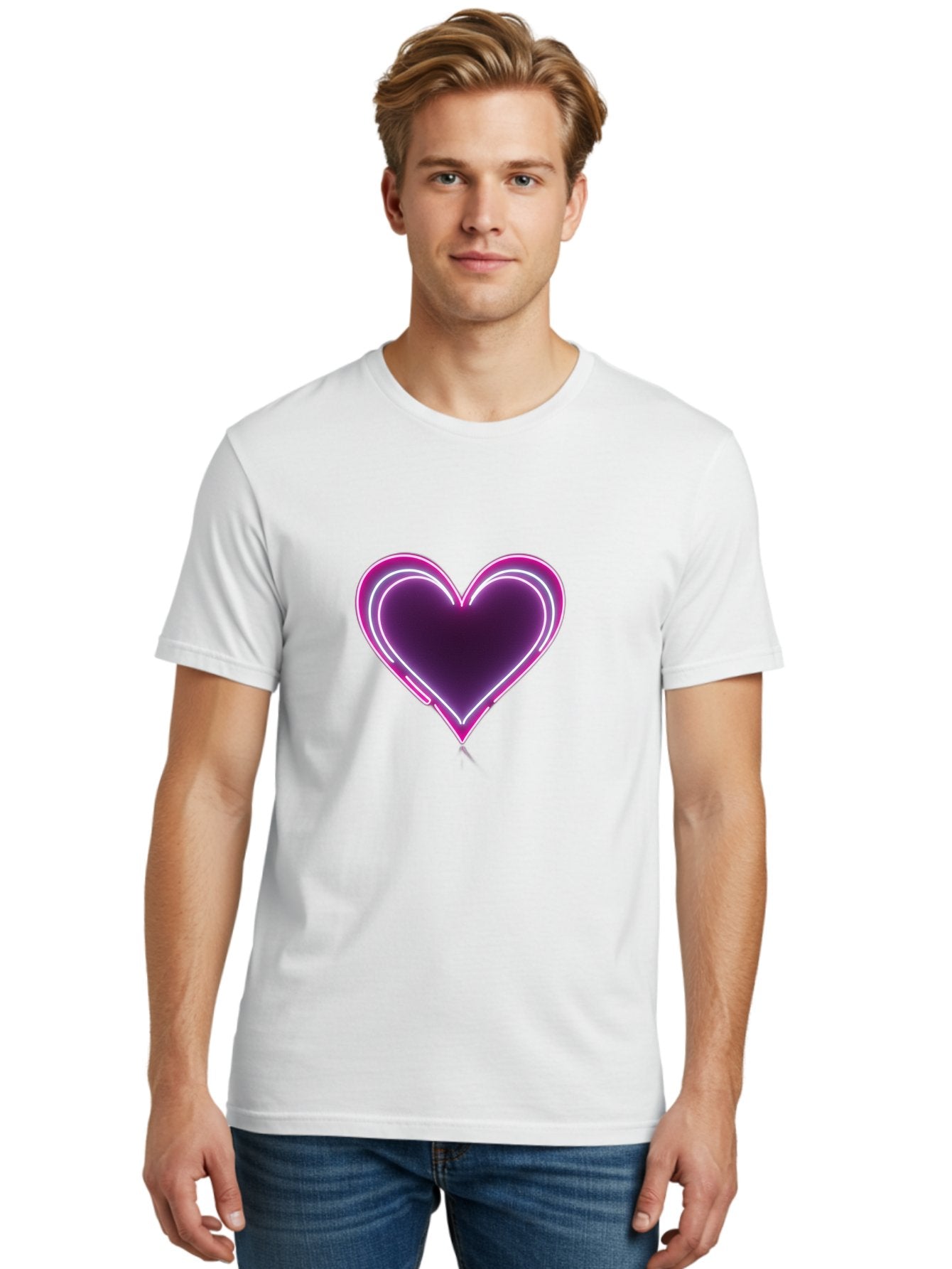 Purple-Heart-Balloon Men'S Graphic Tee, 100% Cotton, Comfortable Casual Summer Wear, Machine Washable, Heart-Shaped Balloon, Purple Balloon, Heart Design, Glowing Heart, Neon Heart, Festive Decoration, Party Decoration, Love Symbol, Bac358 24