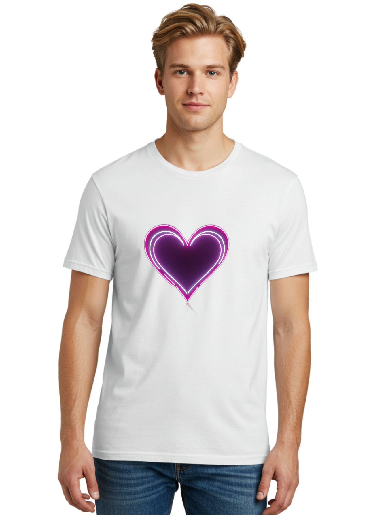 Purple-Heart-Balloon Men'S Graphic Tee, 100% Cotton, Comfortable Casual Summer Wear, Machine Washable, Heart-Shaped Balloon, Purple Balloon, Heart Design, Glowing Heart, Neon Heart, Festive Decoration, Party Decoration, Love Symbol, Bac358 22