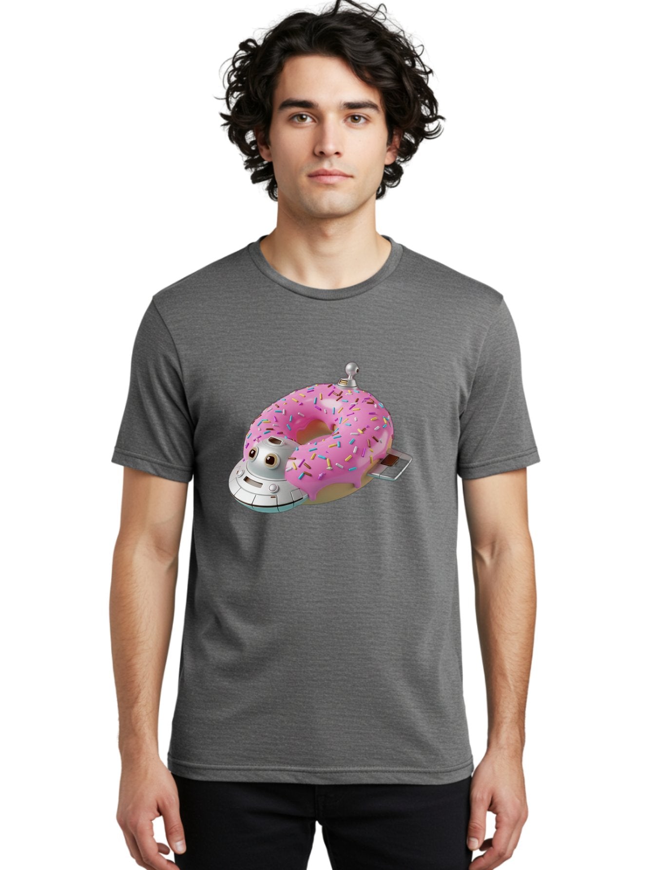 R2D2-Donut Men'S Graphic Tee, 100% Cotton, Comfortable Casual Summer Wear, Machine Washable, Pink Frosted Donut, Rainbow Sprinkles, R2D2 Robot, Star Wars Character, Sweet Treats, Whimsical Design, Playful Illustration, Colorful Dessert, Bac359 26