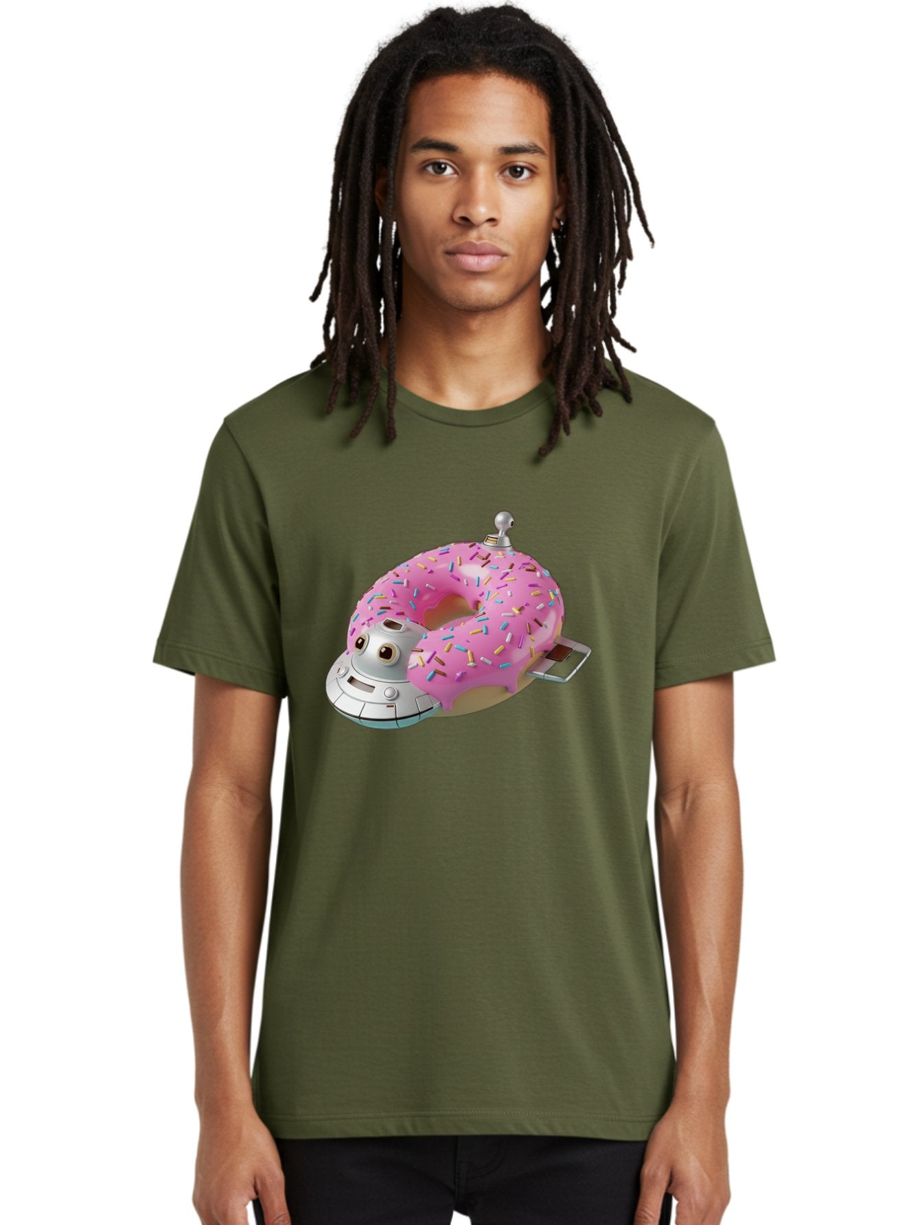 R2D2-Donut Men'S Graphic Tee, 100% Cotton, Comfortable Casual Summer Wear, Machine Washable, Pink Frosted Donut, Rainbow Sprinkles, R2D2 Robot, Star Wars Character, Sweet Treats, Whimsical Design, Playful Illustration, Colorful Dessert, Bac359 24