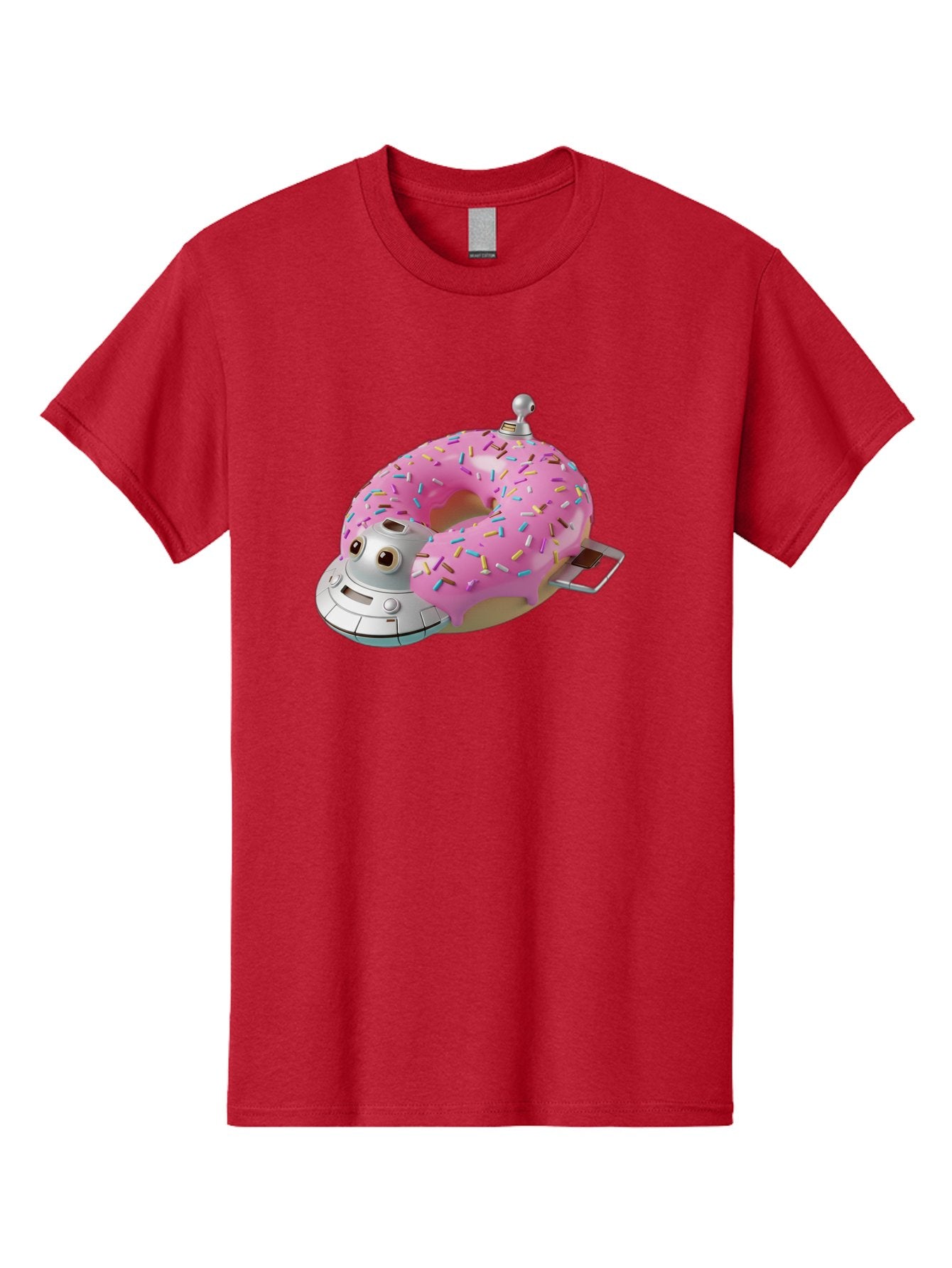 R2D2-Donut Men'S Graphic Tee, 100% Cotton, Comfortable Casual Summer Wear, Machine Washable, Pink Frosted Donut, Rainbow Sprinkles, R2D2 Robot, Star Wars Character, Sweet Treats, Whimsical Design, Playful Illustration, Colorful Dessert, Bac359
