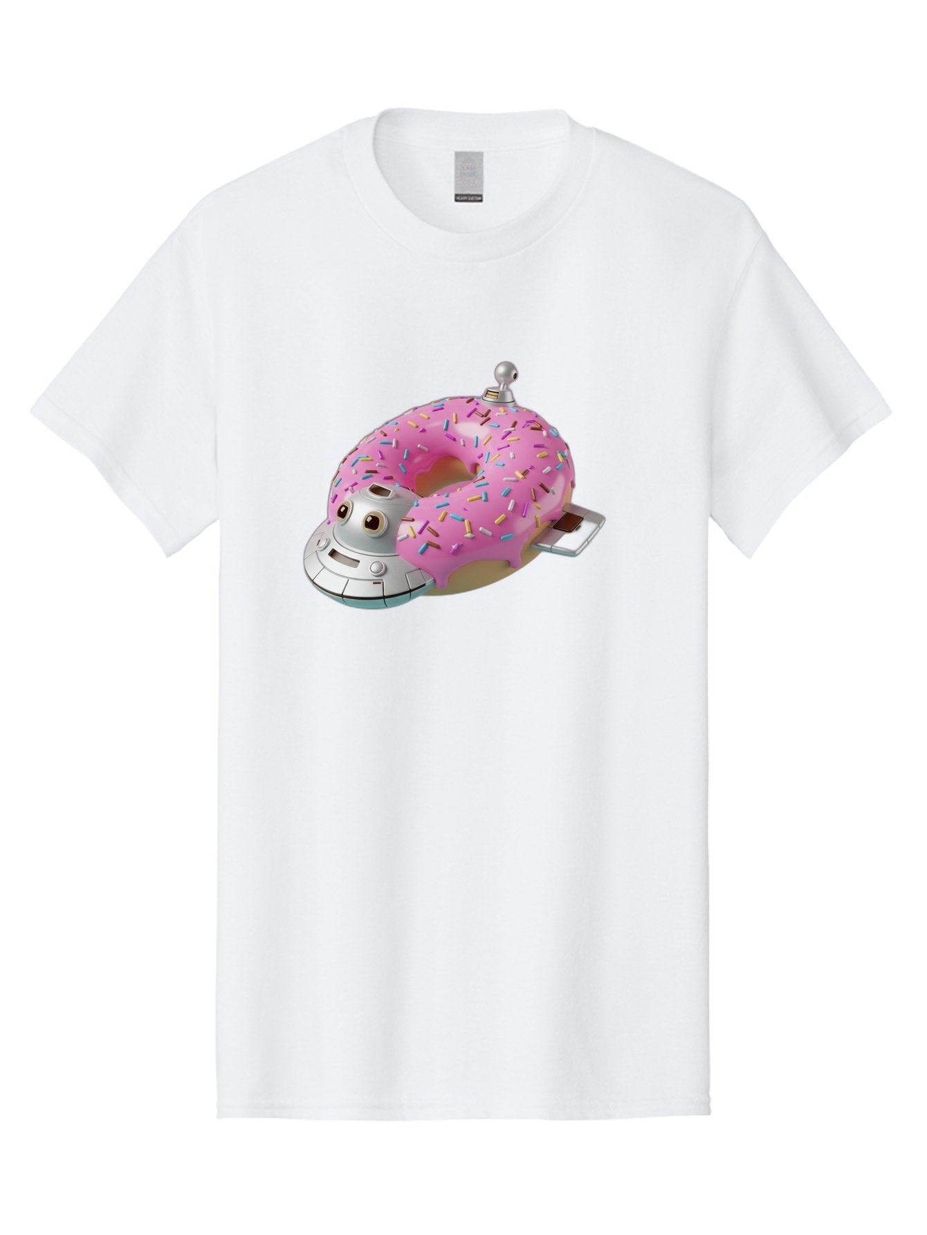 R2D2-Donut Men'S Graphic Tee, 100% Cotton, Comfortable Casual Summer Wear, Machine Washable, Pink Frosted Donut, Rainbow Sprinkles, R2D2 Robot, Star Wars Character, Sweet Treats, Whimsical Design, Playful Illustration, Colorful Dessert, Bac359