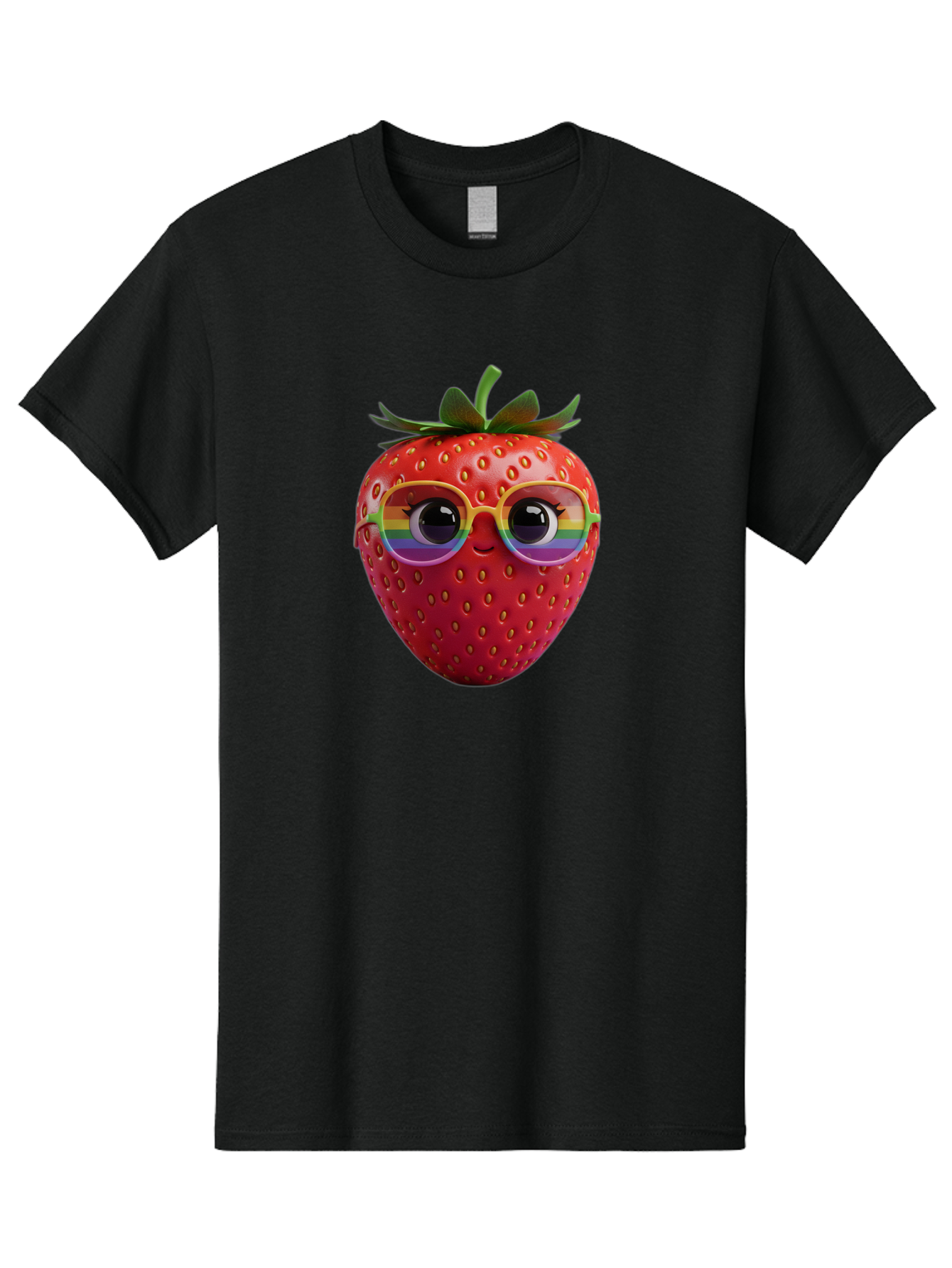 Rainbow-Strawberry Men'S Graphic Tee, 100% Cotton, Comfortable Casual Summer Wear, Machine Washable, Strawberry With Glasses, Rainbow Reflection, Cute Cartoon Character, Fun Fruit, Vibrant Colors, Playful Design, Summer Vibes, Sweet Treat, Bac360 13