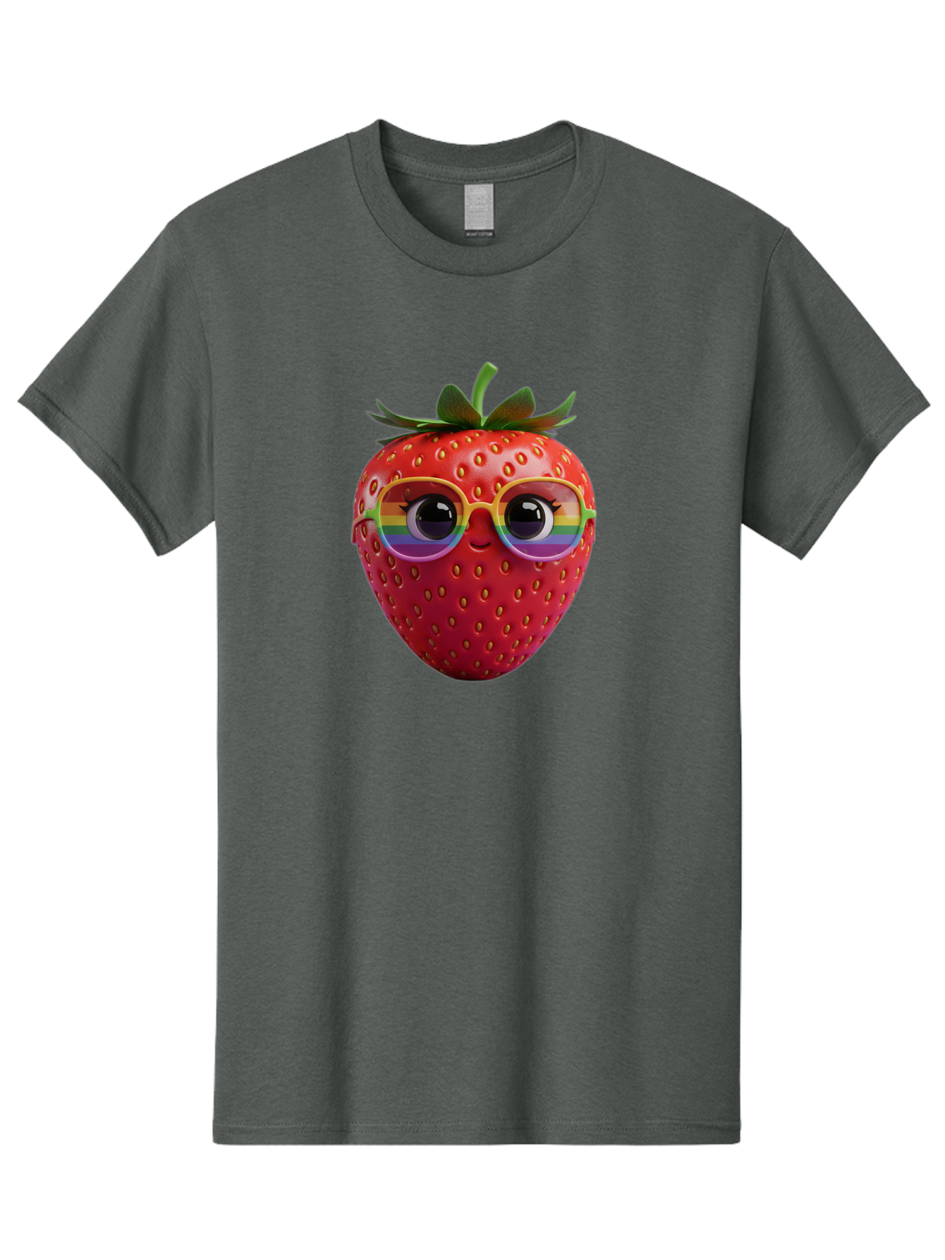 Rainbow-Strawberry Men'S Graphic Tee, 100% Cotton, Comfortable Casual Summer Wear, Machine Washable, Strawberry With Glasses, Rainbow Reflection, Cute Cartoon Character, Fun Fruit, Vibrant Colors, Playful Design, Summer Vibes, Sweet Treat, Bac360 10