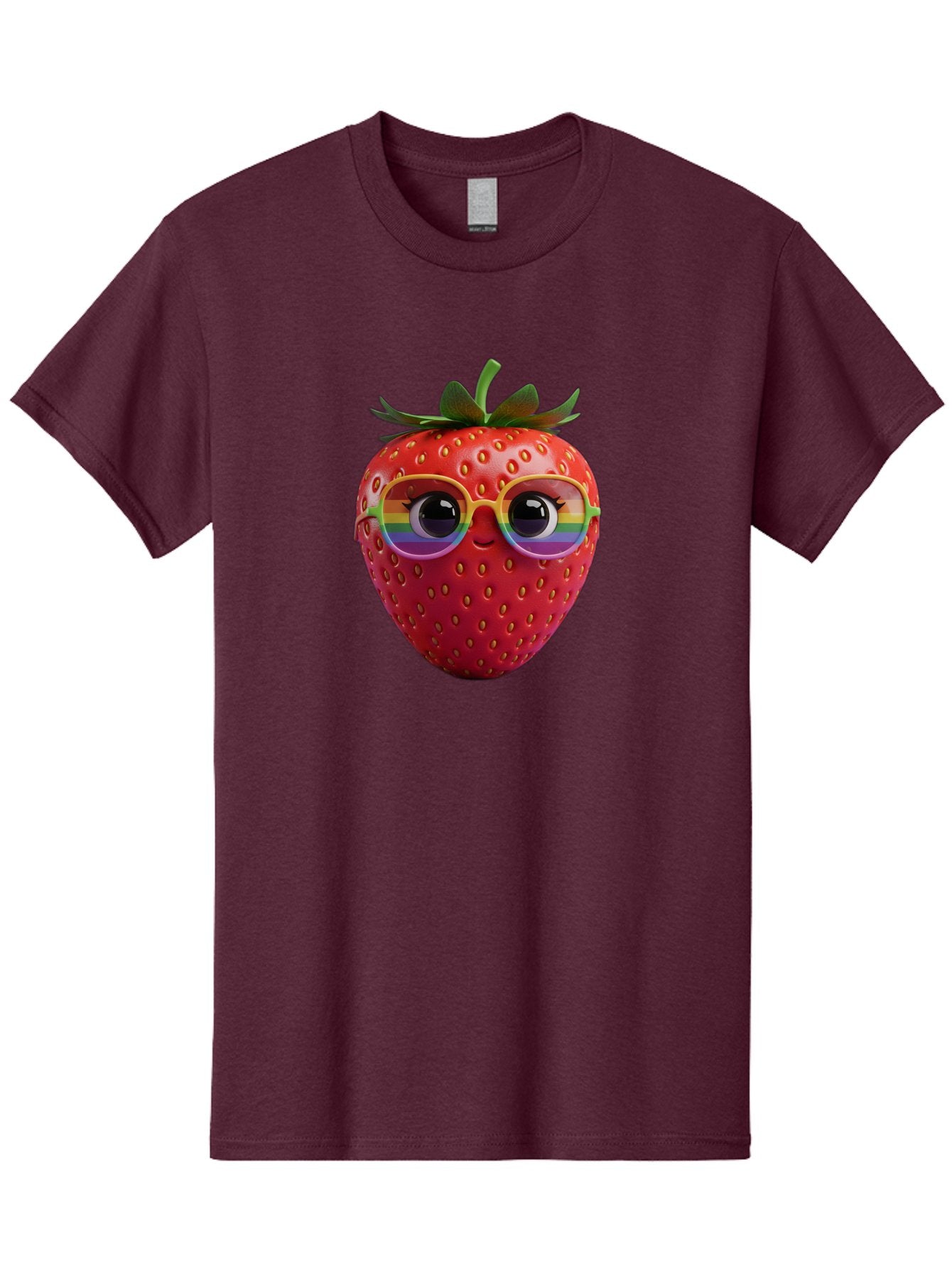Rainbow-Strawberry Men'S Graphic Tee, 100% Cotton, Comfortable Casual Summer Wear, Machine Washable, Strawberry With Glasses, Rainbow Reflection, Cute Cartoon Character, Fun Fruit, Vibrant Colors, Playful Design, Summer Vibes, Sweet Treat, Bac360 12