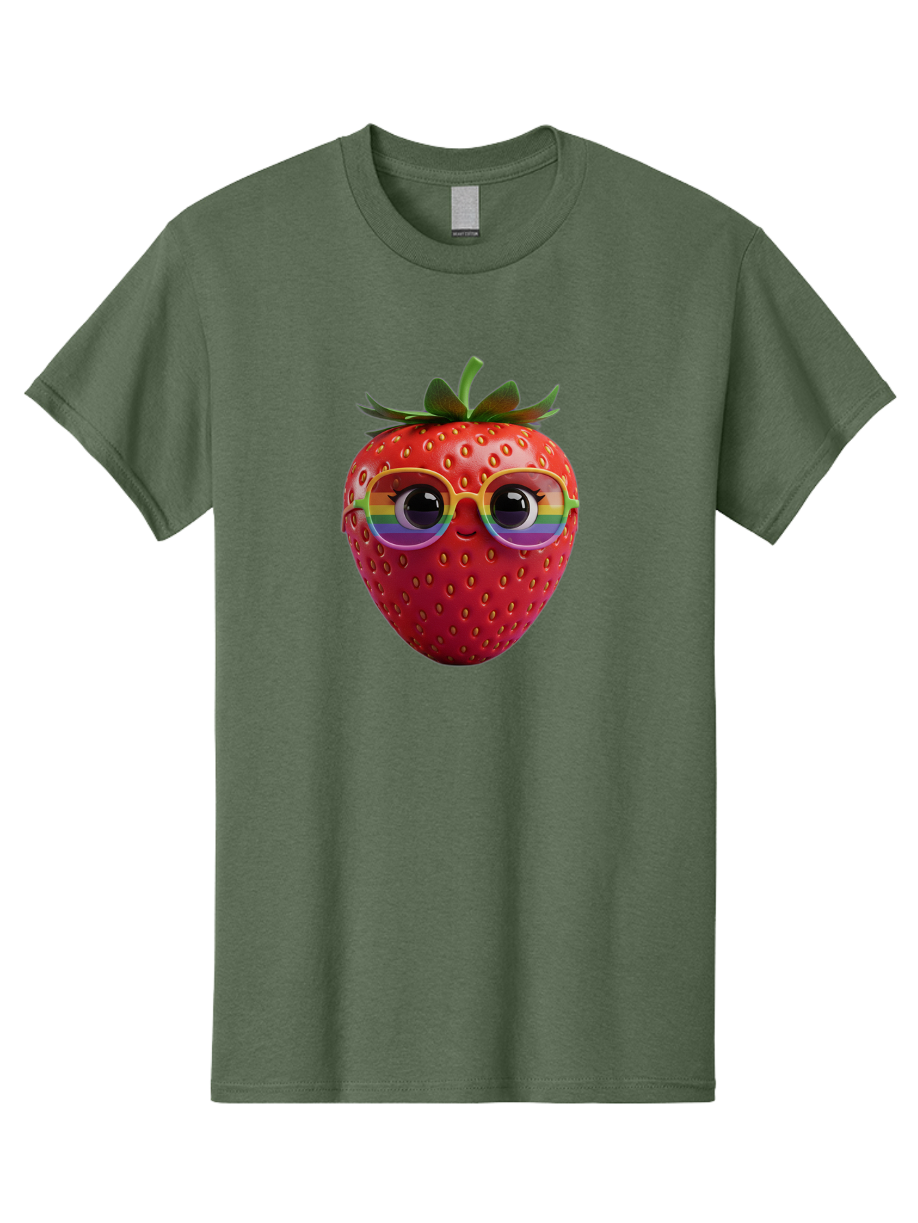 Rainbow-Strawberry Men'S Graphic Tee, 100% Cotton, Comfortable Casual Summer Wear, Machine Washable, Strawberry With Glasses, Rainbow Reflection, Cute Cartoon Character, Fun Fruit, Vibrant Colors, Playful Design, Summer Vibes, Sweet Treat, Bac360 8