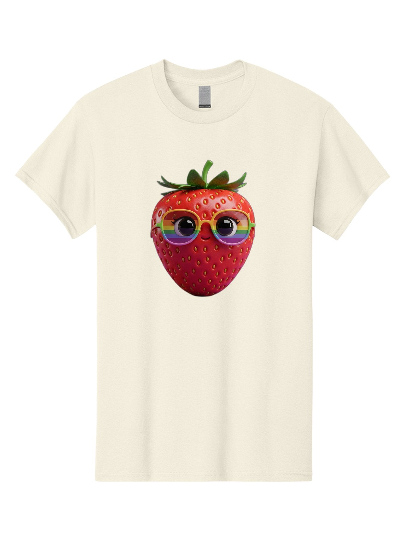 Rainbow-Strawberry Men'S Graphic Tee, 100% Cotton, Comfortable Casual Summer Wear, Machine Washable, Strawberry With Glasses, Rainbow Reflection, Cute Cartoon Character, Fun Fruit, Vibrant Colors, Playful Design, Summer Vibes, Sweet Treat, Bac360 13