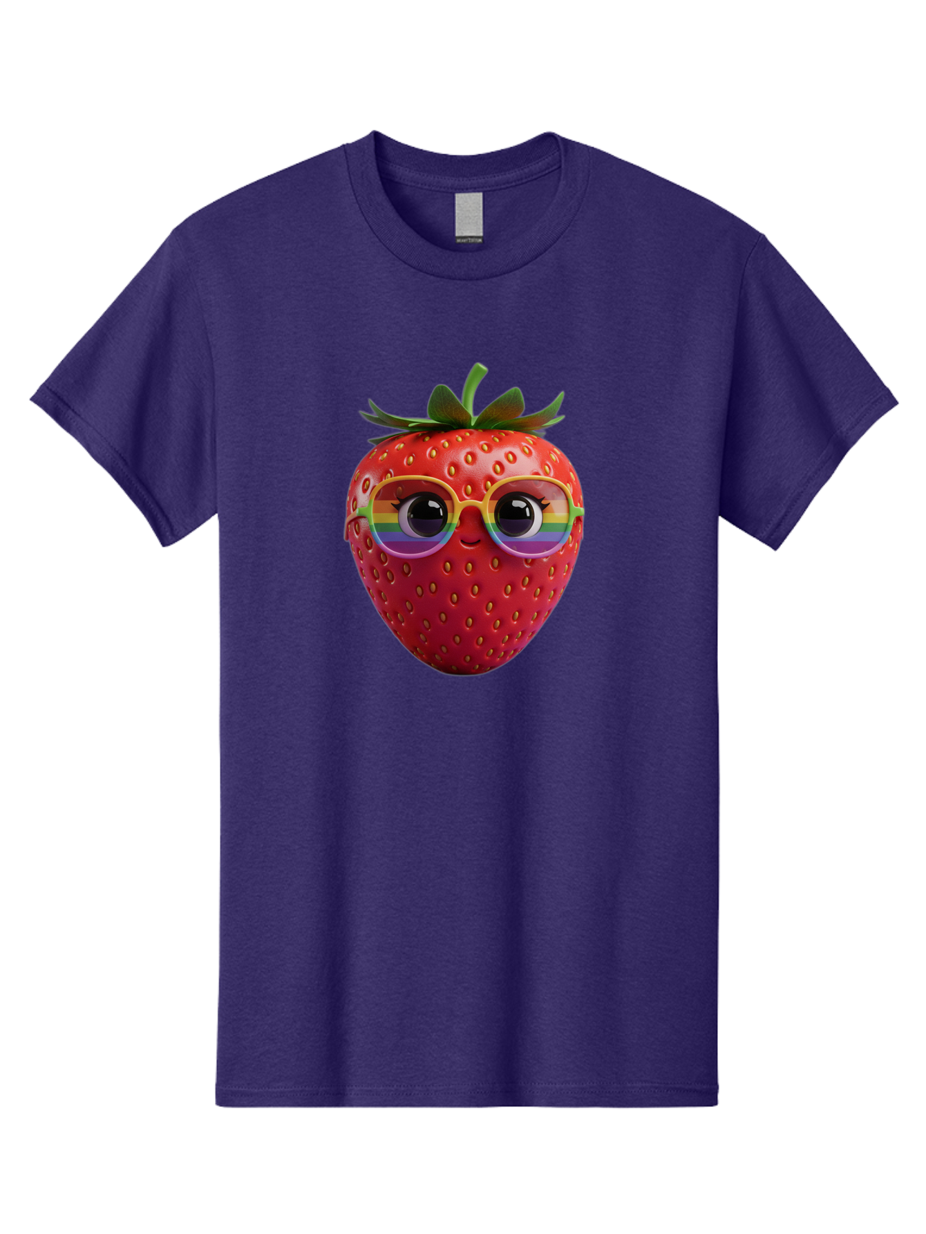 Rainbow-Strawberry Men'S Graphic Tee, 100% Cotton, Comfortable Casual Summer Wear, Machine Washable, Strawberry With Glasses, Rainbow Reflection, Cute Cartoon Character, Fun Fruit, Vibrant Colors, Playful Design, Summer Vibes, Sweet Treat, Bac360 12