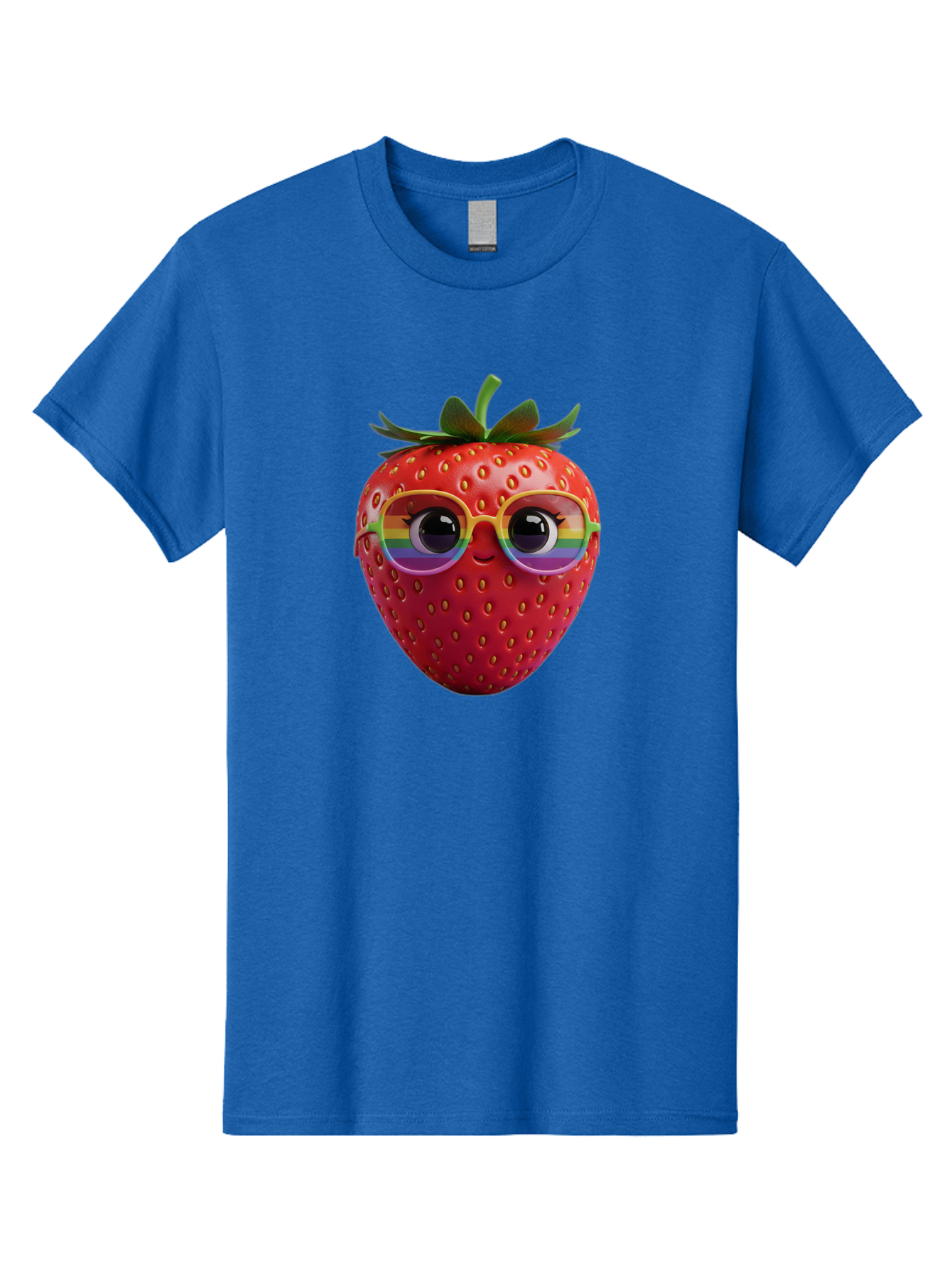 Rainbow-Strawberry Men'S Graphic Tee, 100% Cotton, Comfortable Casual Summer Wear, Machine Washable, Strawberry With Glasses, Rainbow Reflection, Cute Cartoon Character, Fun Fruit, Vibrant Colors, Playful Design, Summer Vibes, Sweet Treat, Bac360 11