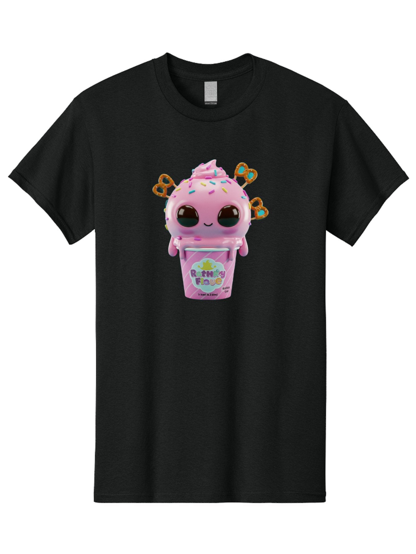 Rattley-Flave Men'S Graphic Tee, 100% Cotton, Comfortable Casual Summer Wear, Machine Washable, Pink Ice Cream, Cartoon Character, Sprinkles, Pretzel, Cute, Sweet Treat, Playful, Ruthy Flave, Colorful, Kawaii Bac361 13