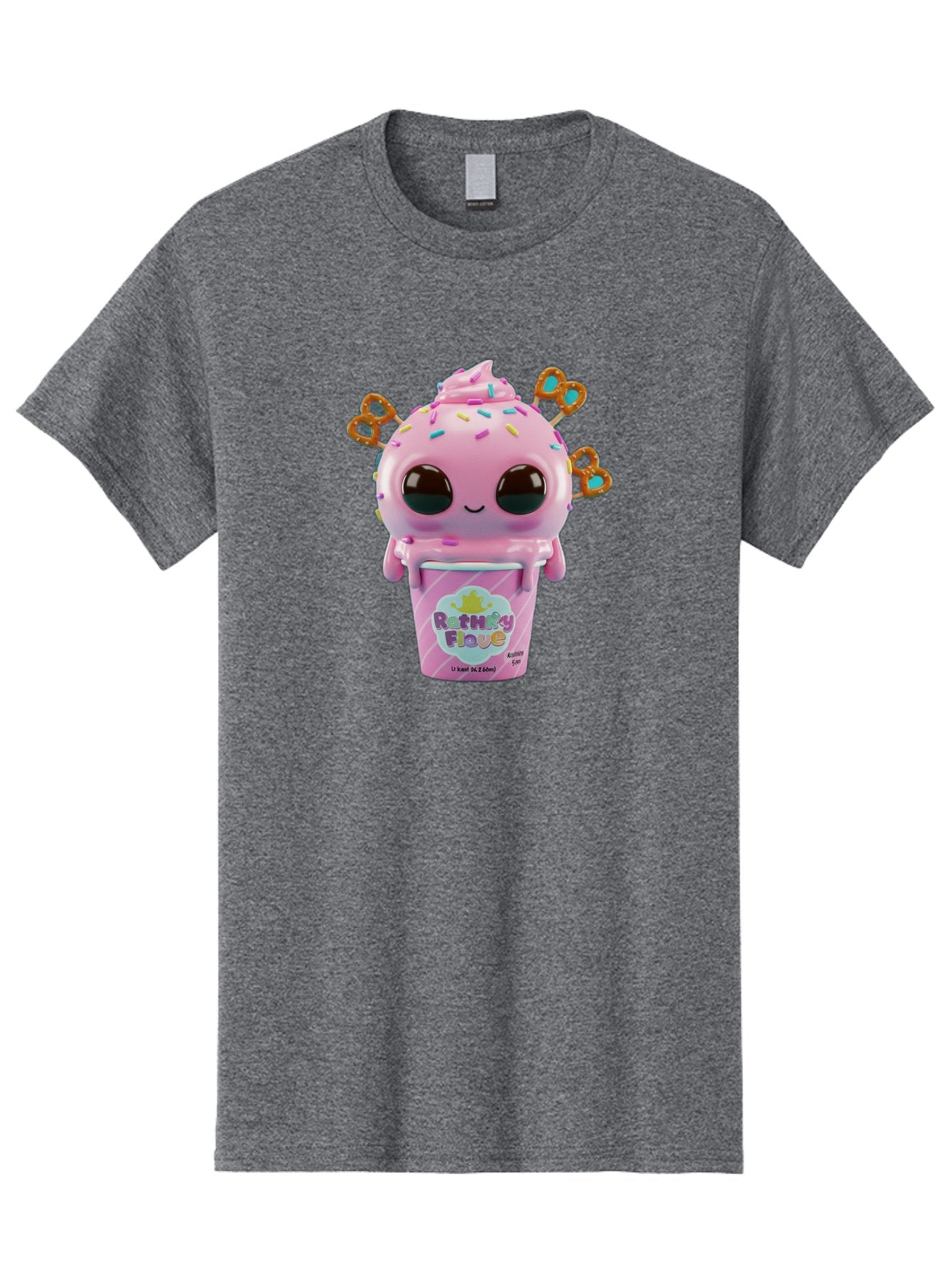 Rattley-Flave Men'S Graphic Tee, 100% Cotton, Comfortable Casual Summer Wear, Machine Washable, Pink Ice Cream, Cartoon Character, Sprinkles, Pretzel, Cute, Sweet Treat, Playful, Ruthy Flave, Colorful, Kawaii Bac361 8
