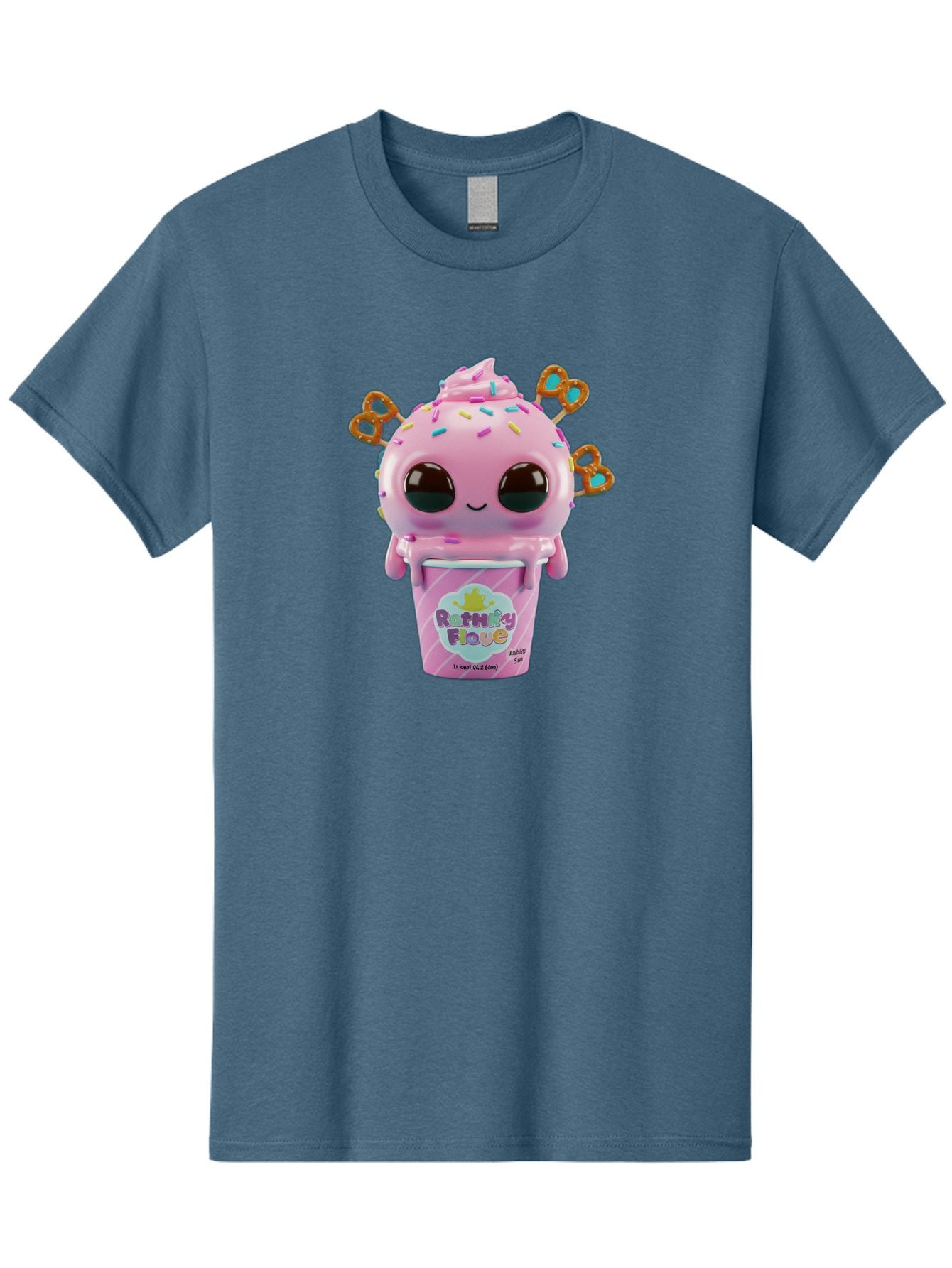 Rattley-Flave Men'S Graphic Tee, 100% Cotton, Comfortable Casual Summer Wear, Machine Washable, Pink Ice Cream, Cartoon Character, Sprinkles, Pretzel, Cute, Sweet Treat, Playful, Ruthy Flave, Colorful, Kawaii Bac361 6